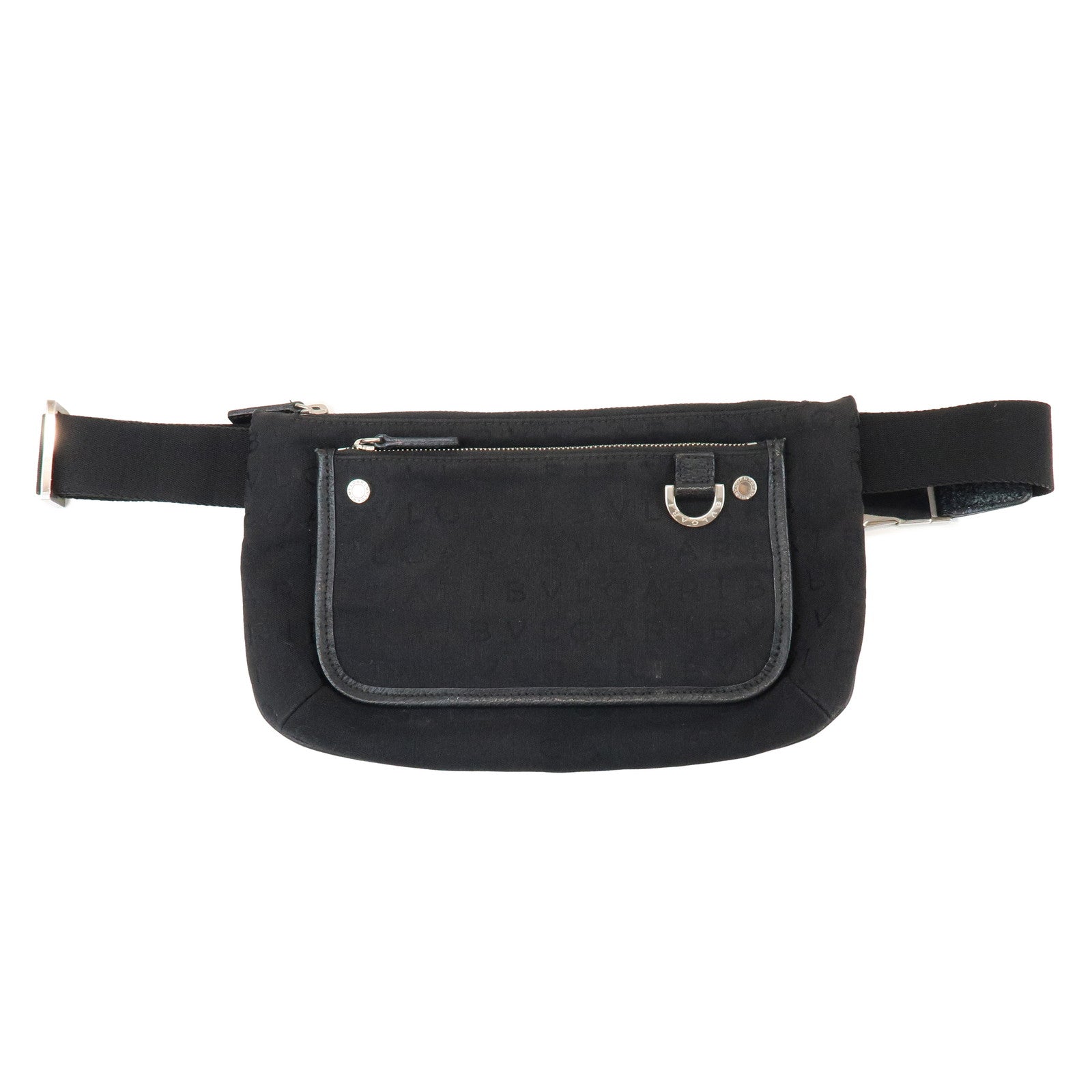 BVLGARI Logo Mania Canvas Leather Body Bag Waist Bag Black