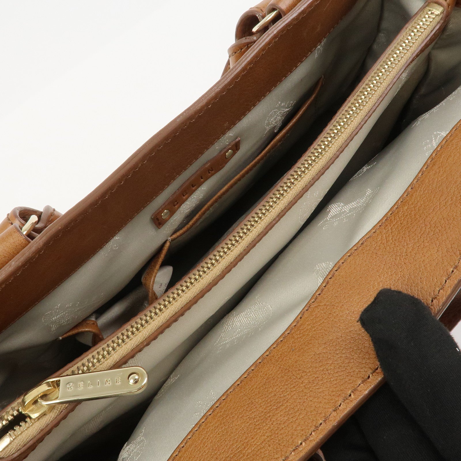 CELINE Logo Leather Boogie Bag Hand Bag Tote Bag Brown