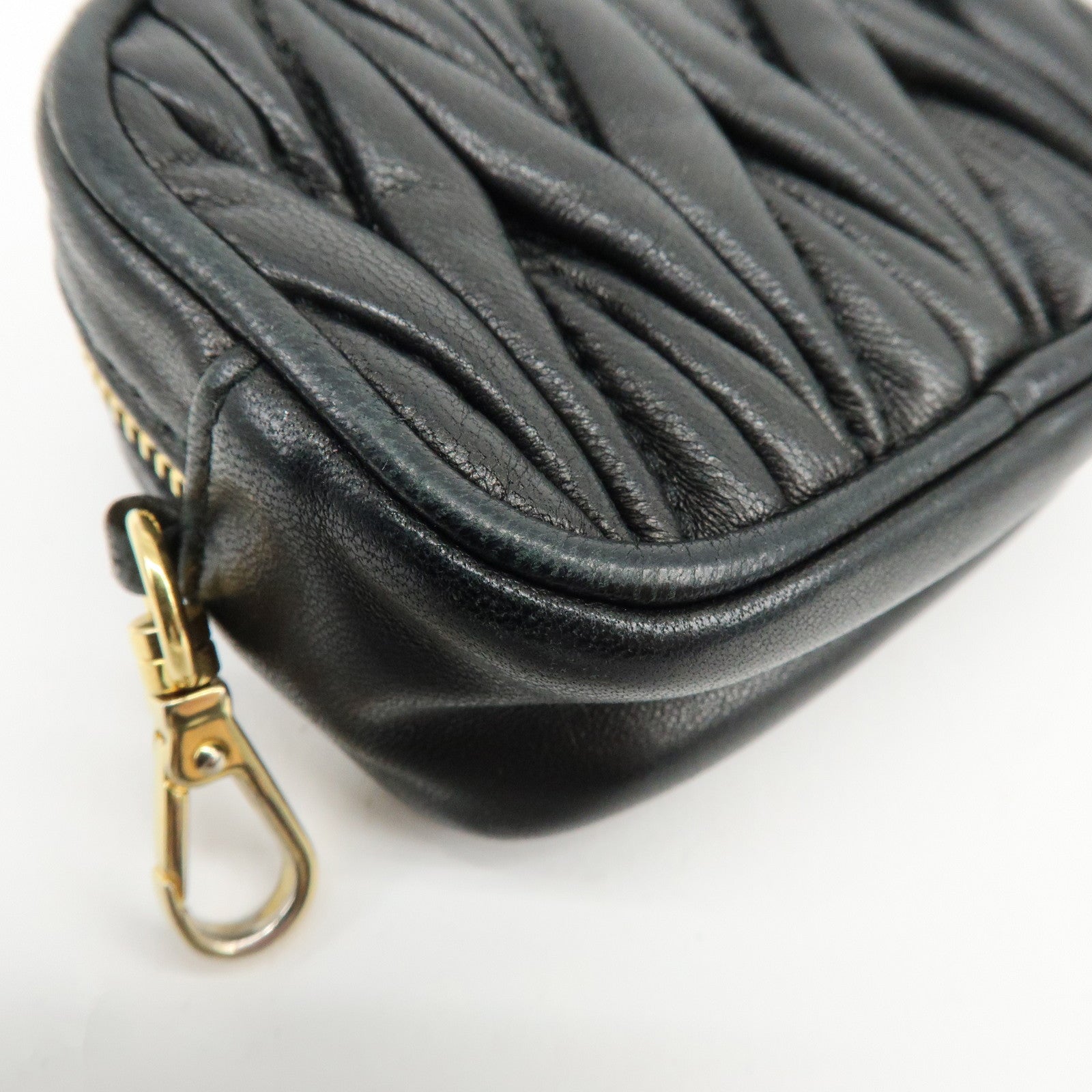 MIU MIU Nappa Leather Bag Charm Pouch Coin Case Black 5M1353