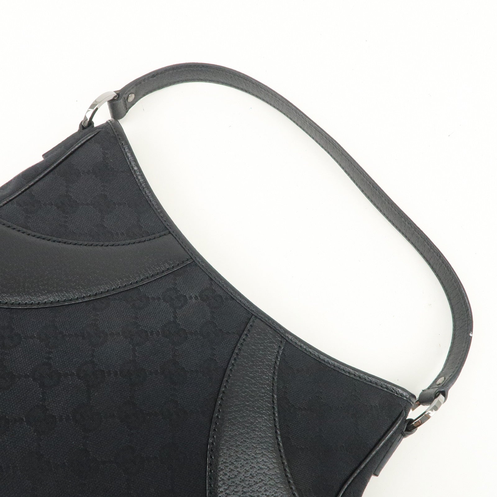 GUCCI GG Canvas Leather Shoulder Bag Hand Bag Black 113012