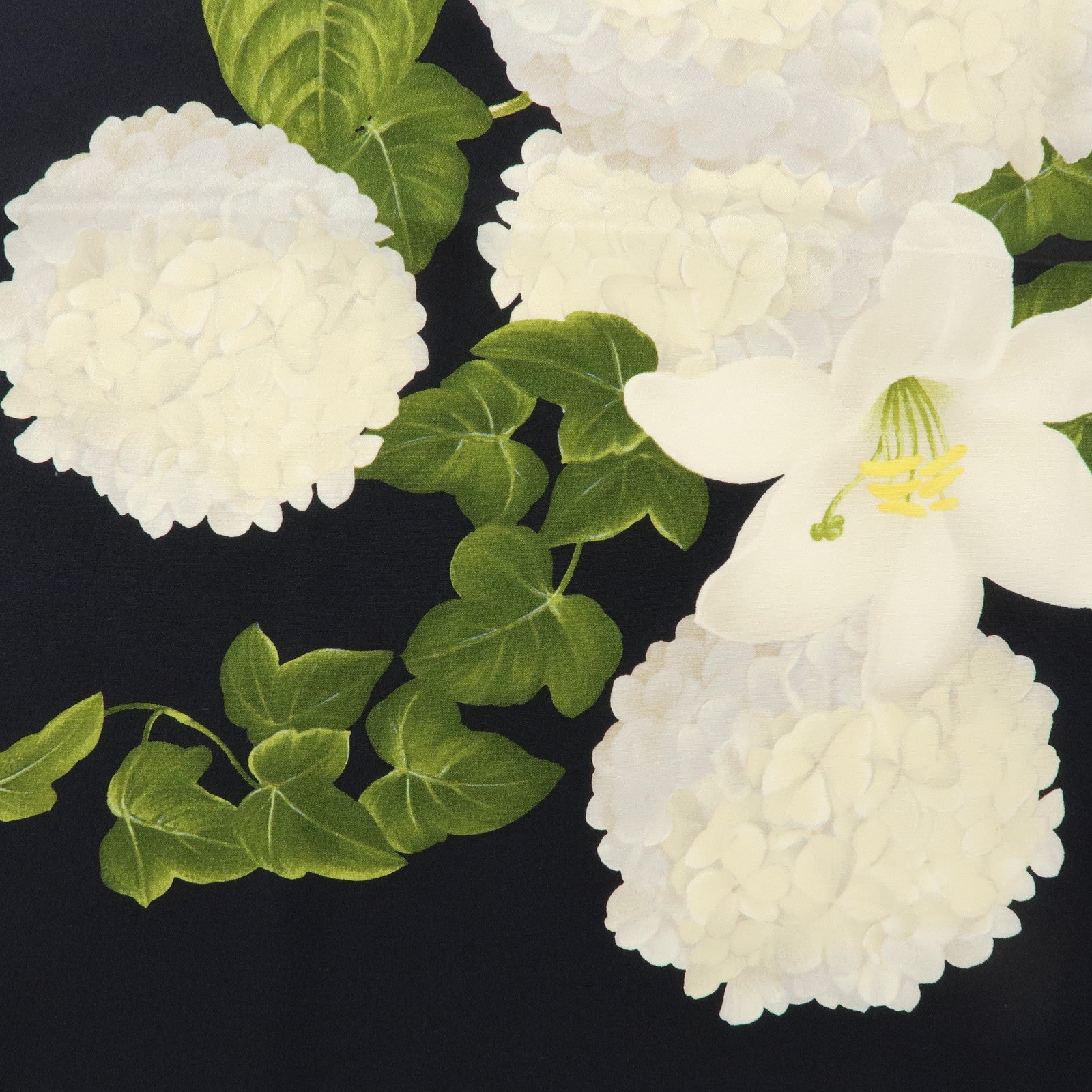 CHANEL Silk 100% Vintage Scarf Flower Print Black White