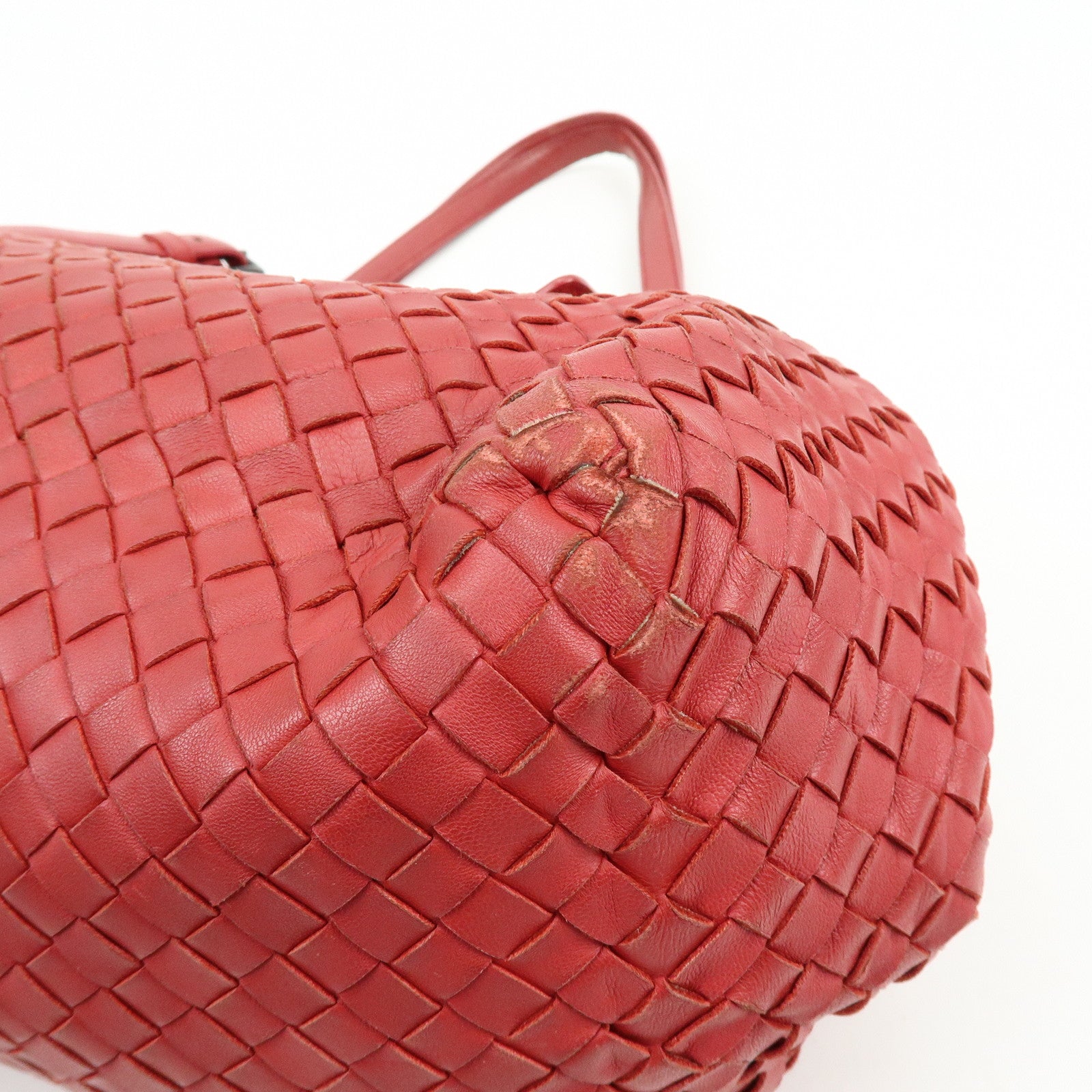 BOTTEGA VENETA Intrecciato Leather Tote Bag Shoulder Bag Red