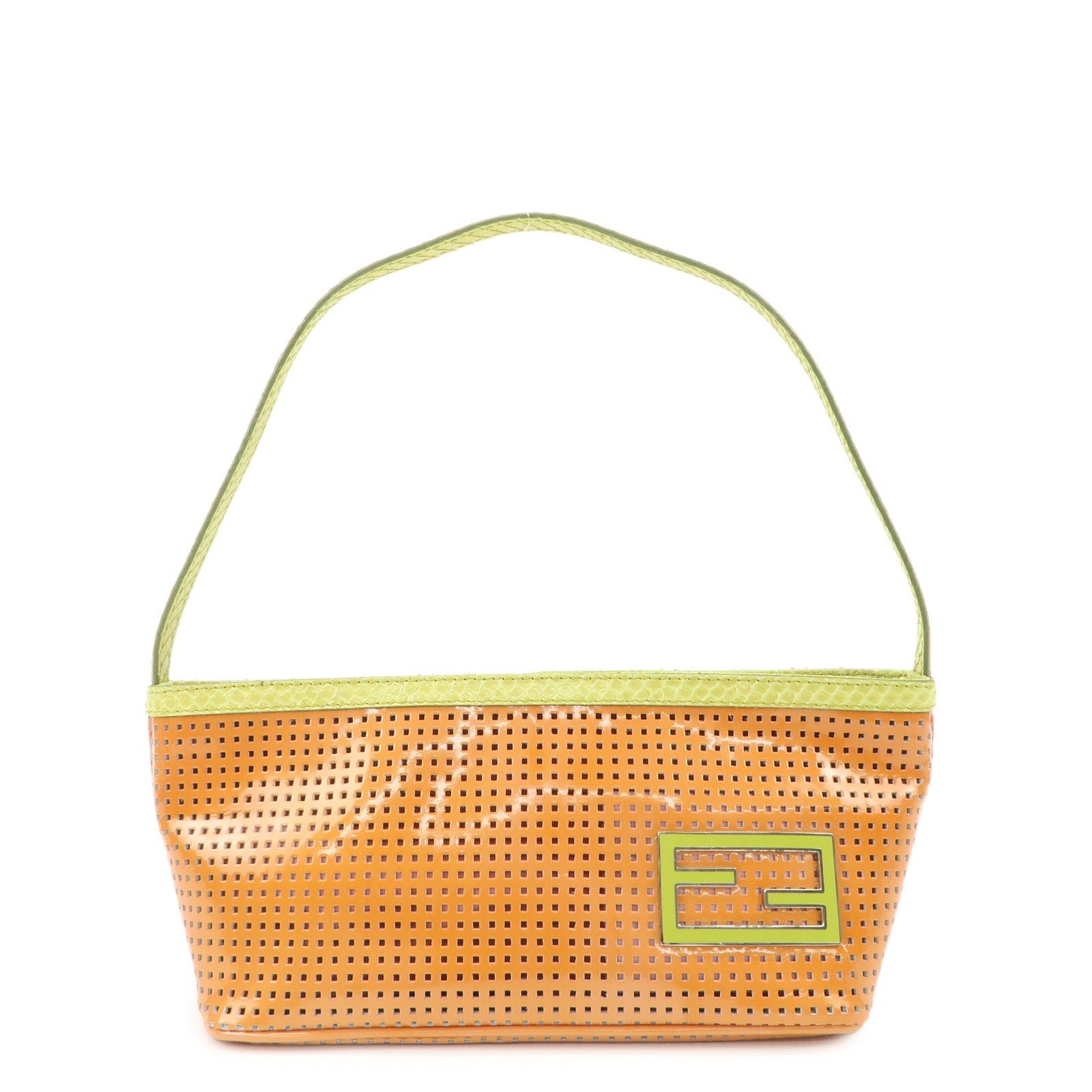 FENDI Patent Leather Mini Hand Bag Orange Lime Green 26636