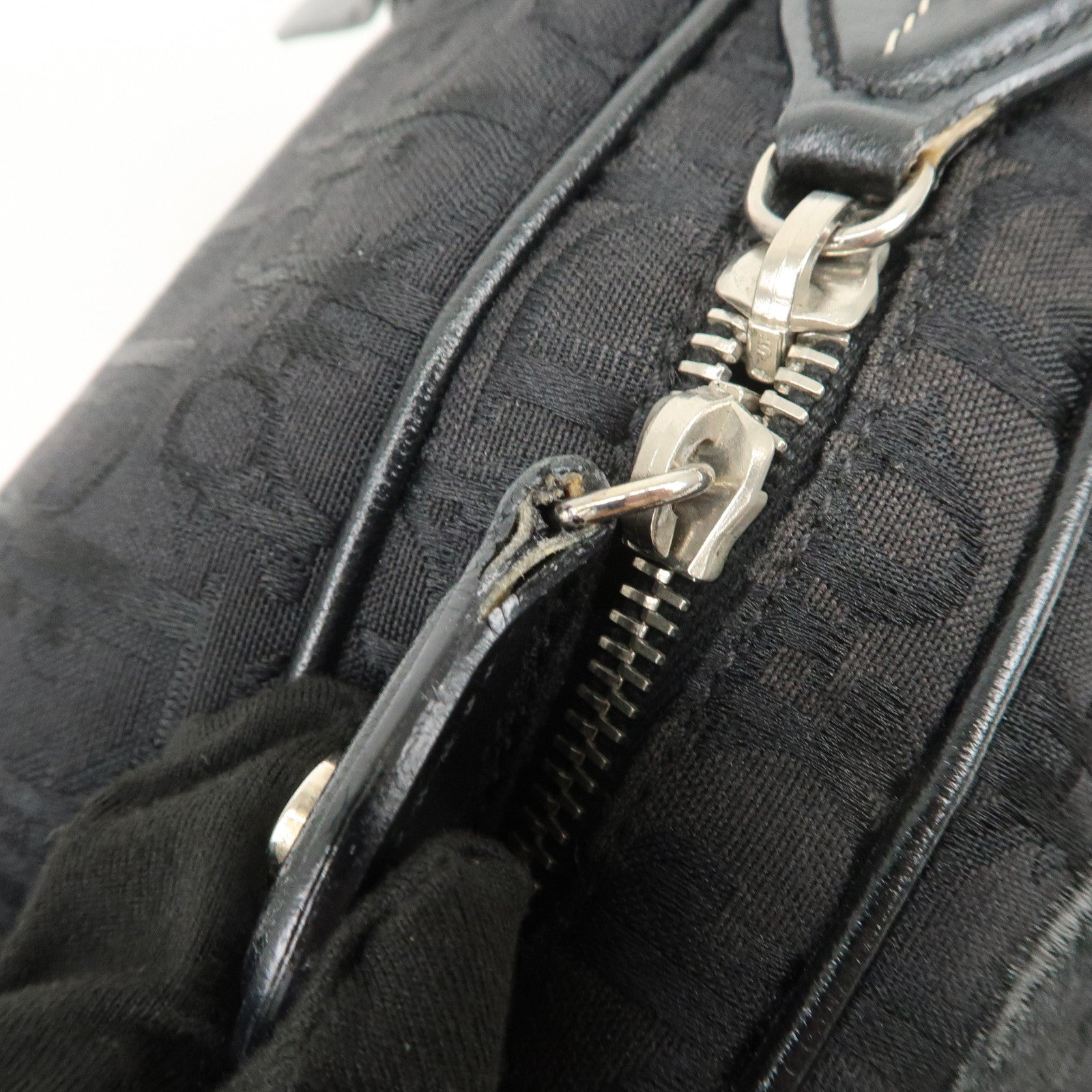 Christian Dior Trotter Canvas Leather Boston Bag Hand Bag Black