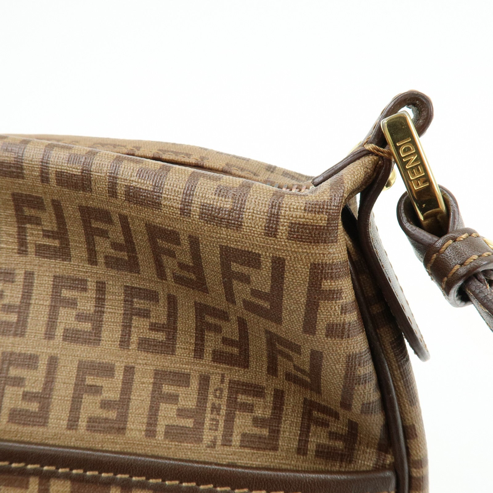 FENDI Zucchino PVC Leather Shoulder Bag Crossbody Bag Brown 8BT206