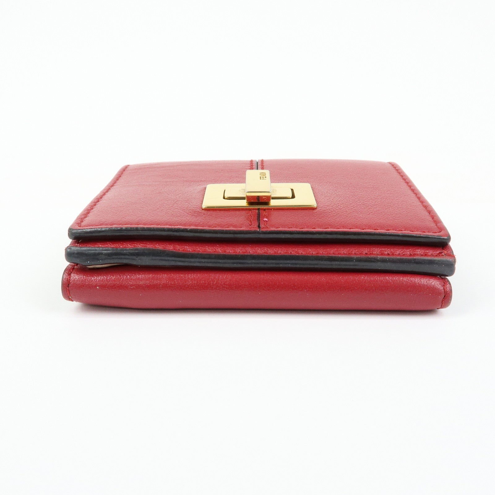FENDI Peekaboo Leather Compact Trifold Wallet Red 8M0445