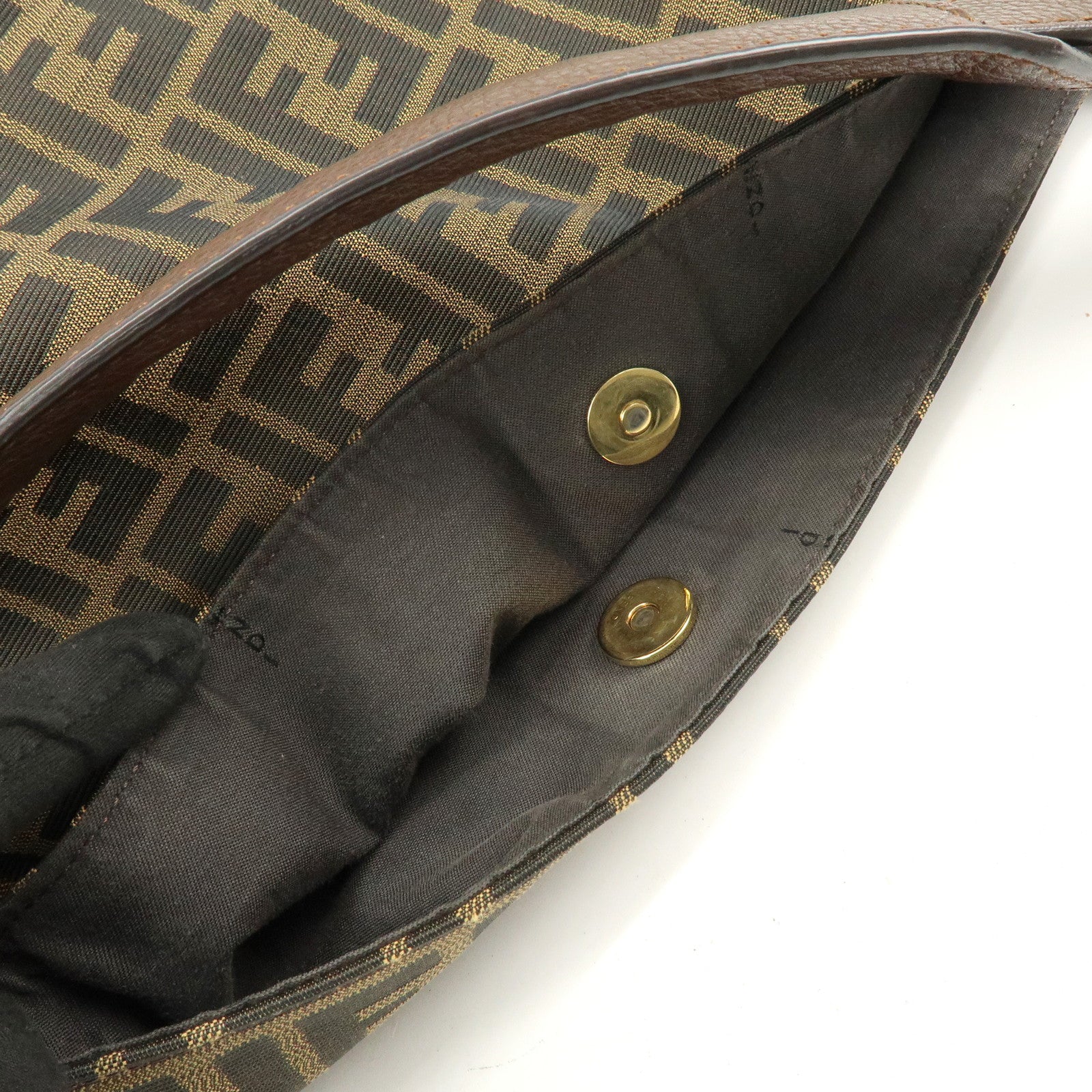 FENDI Zucca Canvas Leather Shoulder Bag Black Brown 8BR698