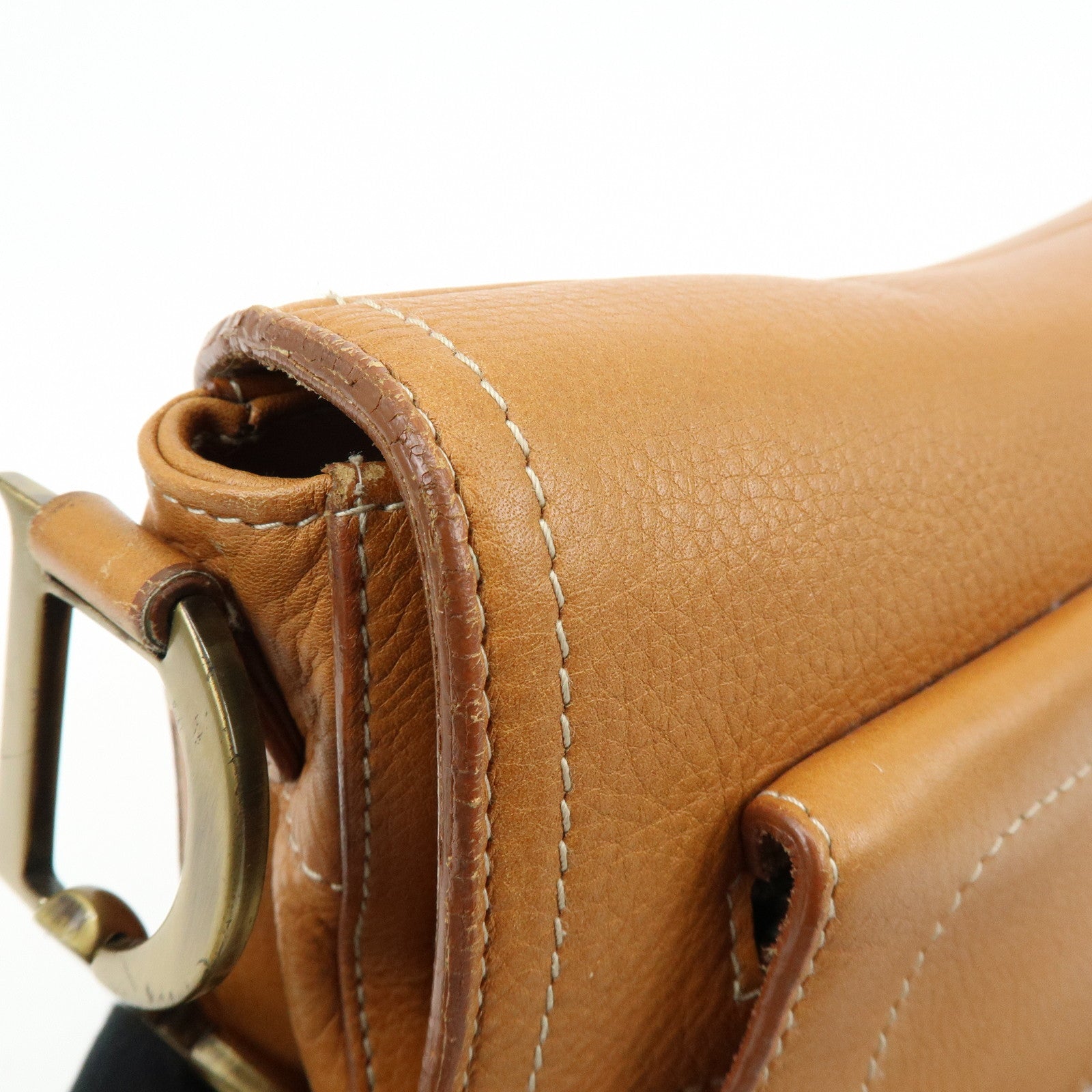 Christian Dior Saddle Leather Shoulder Bag Hand Bag Light Brown