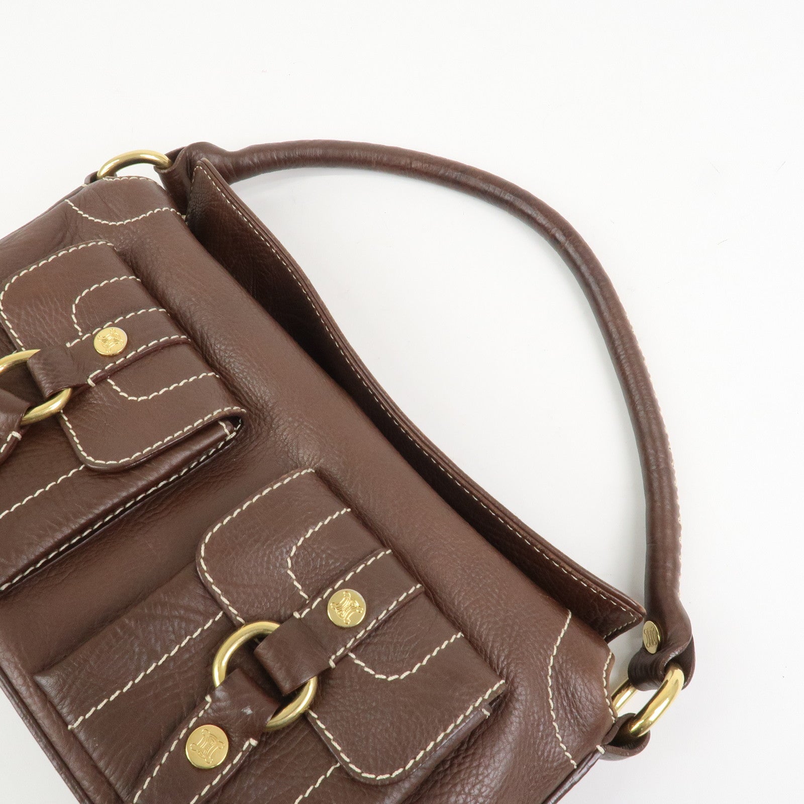 CELINE Macadam Logo Leather Hand Bag Shoulder Bag Brown