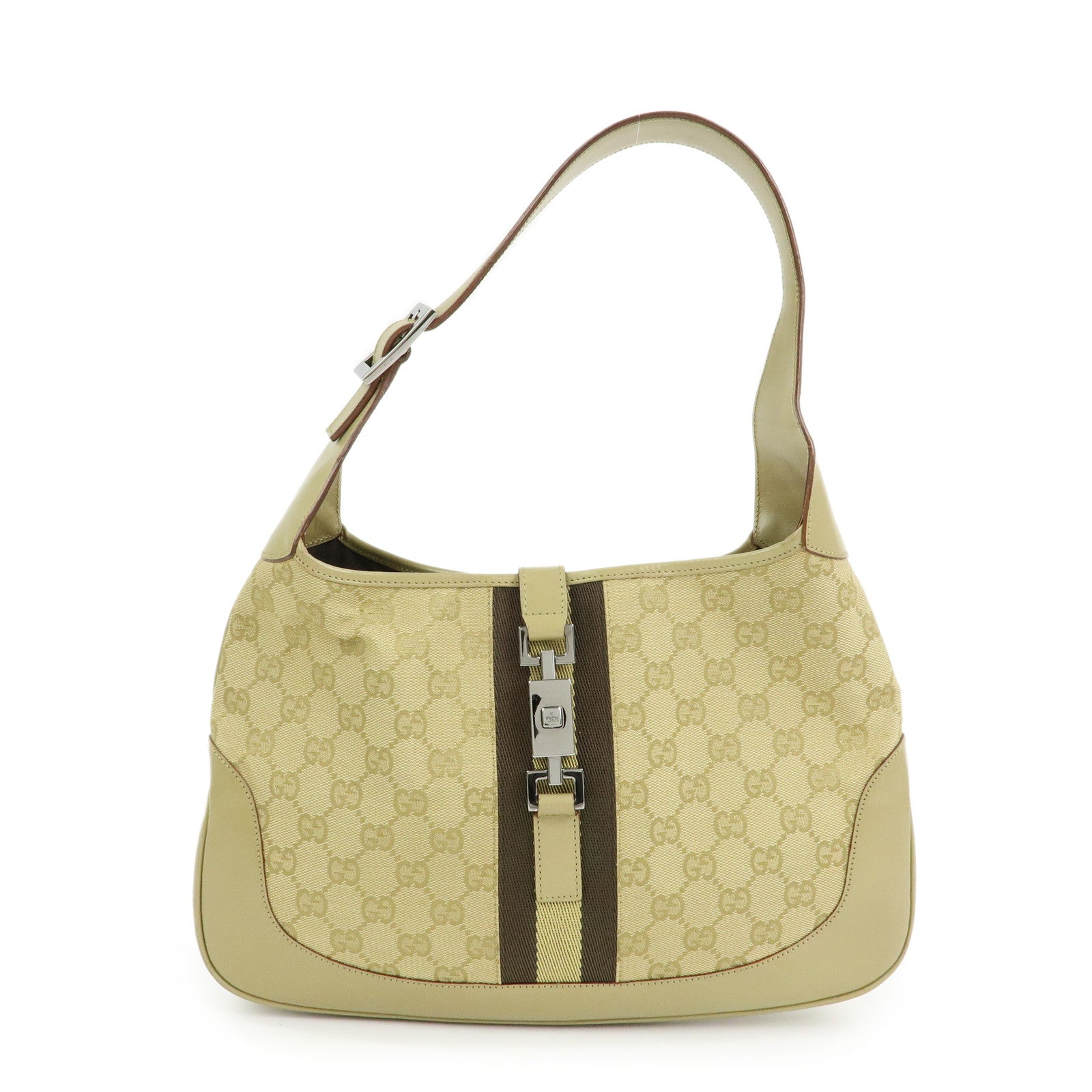 GUCCI Jackie Sherry GG Canvas Leather Shoulder Bag Khaki 00963