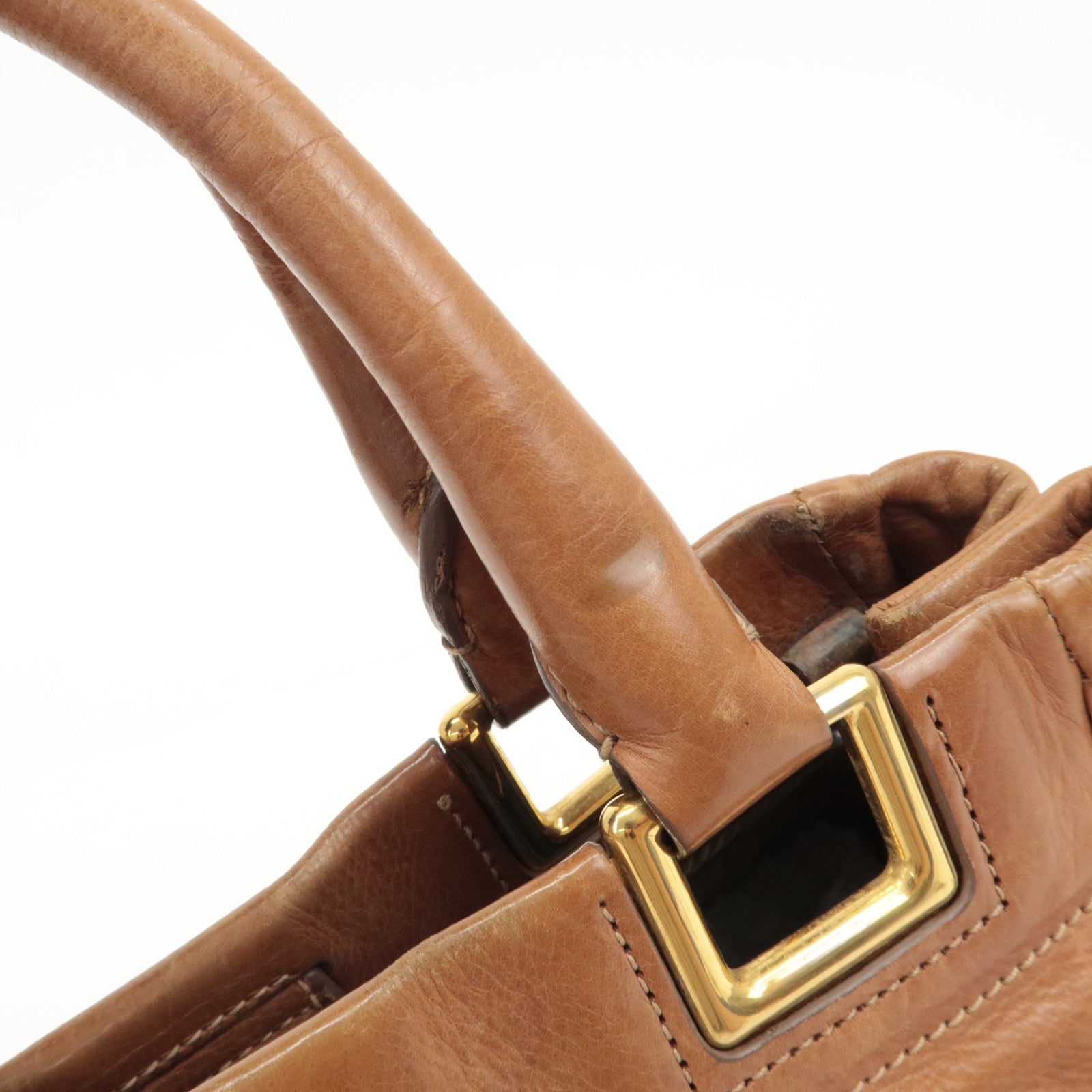 PRADA Logo Leather Ribbon 2Way Bag Hand Bag Brown BN2245 Used