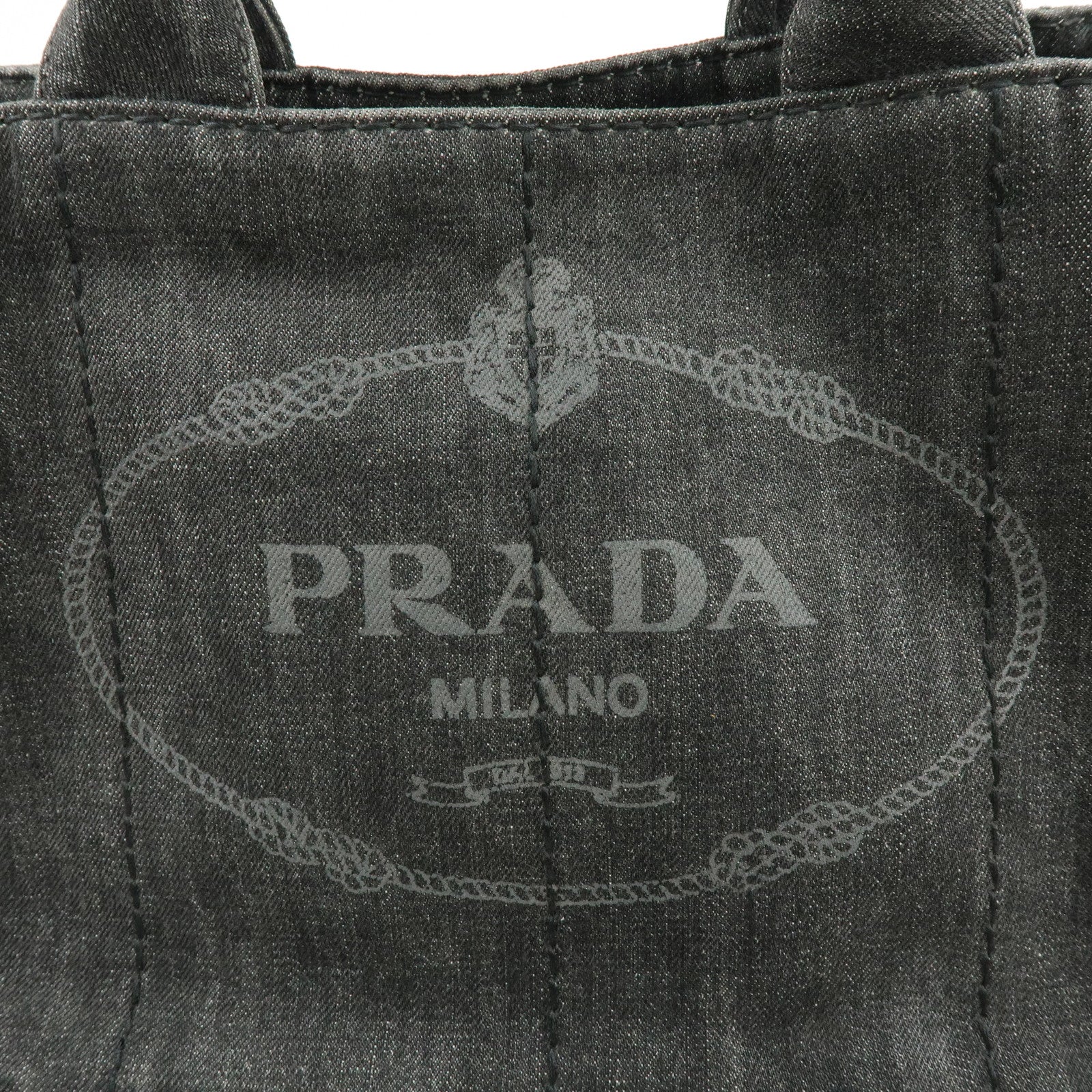 PRADA Canapa Denim Tote Bag Hand Bag Black 1BG642