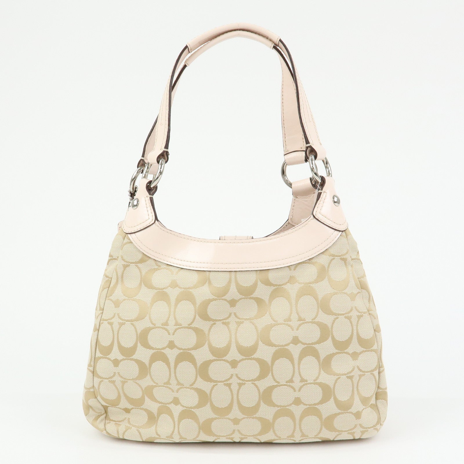COACH Signature Canvas Patent Leather Hand Bag Beige