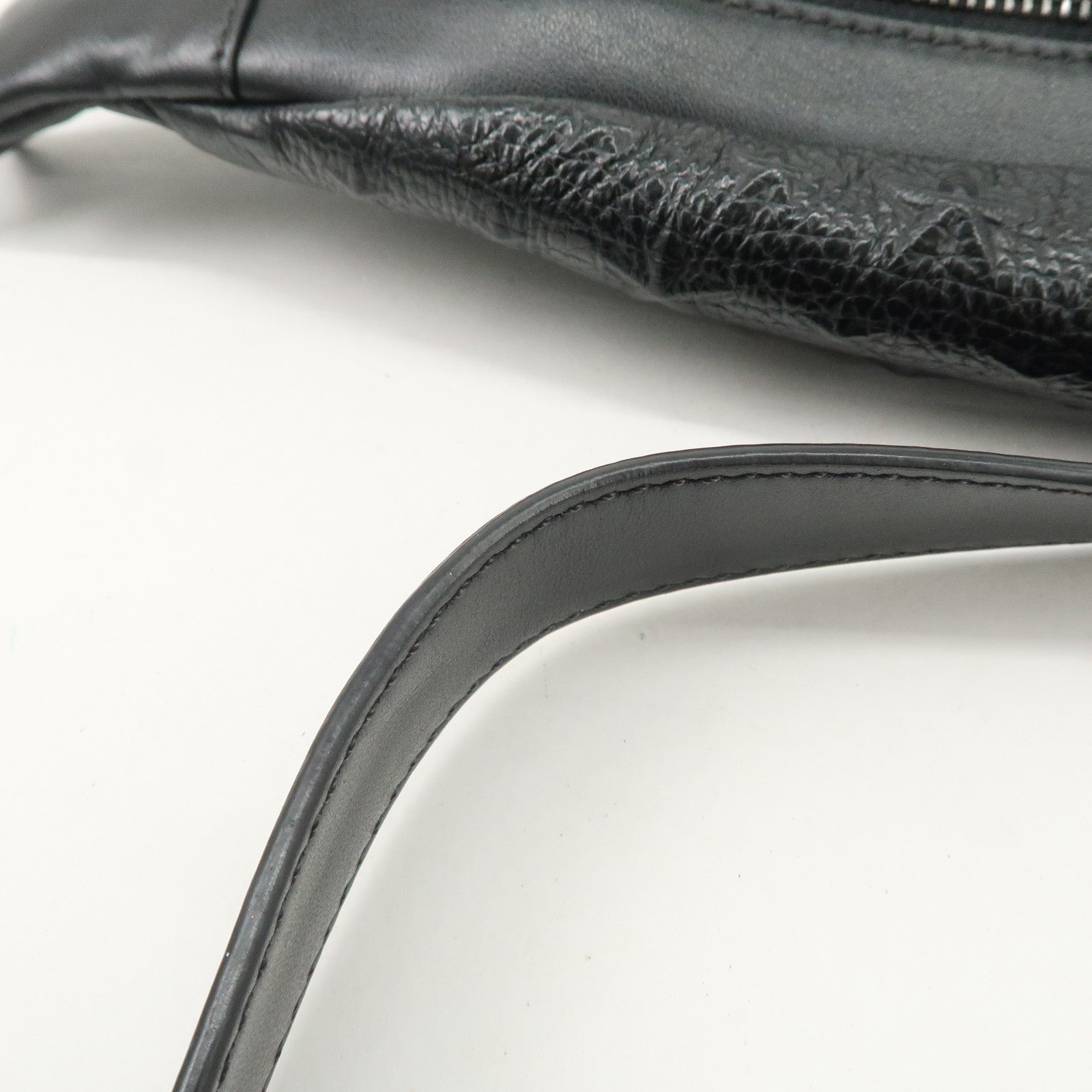 JIMMY CHOO Leather Waist Bag Crossbody Bag Black Silver Hardware Used