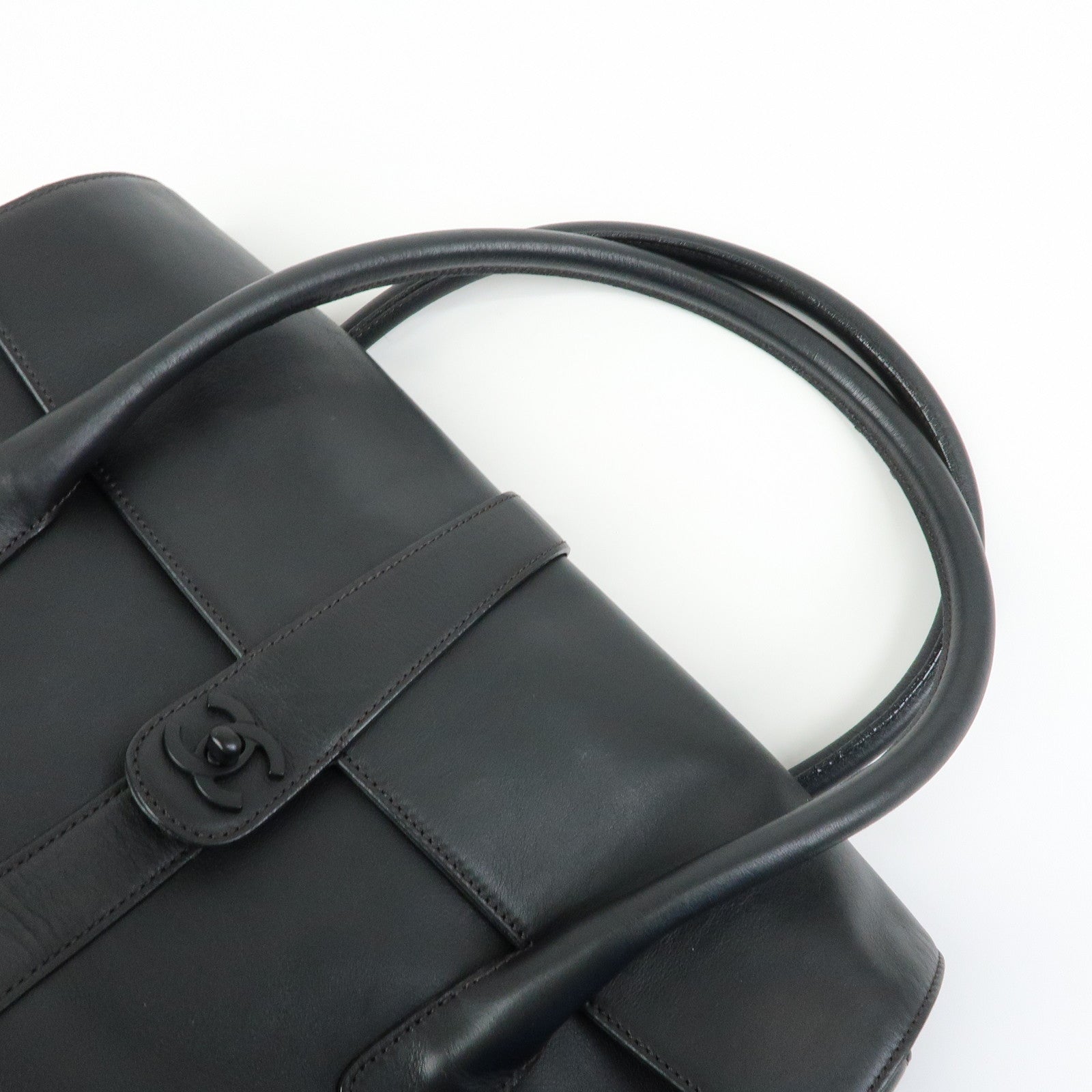 CHANEL COCO Mark Calf Leather Boston Bag Hand Bag Black