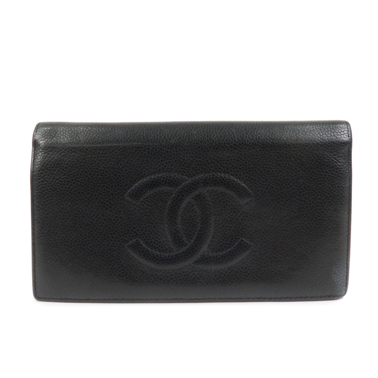 CHANEL COCO Mark Caviarskin Bi-fold Long Wallet Black A48651