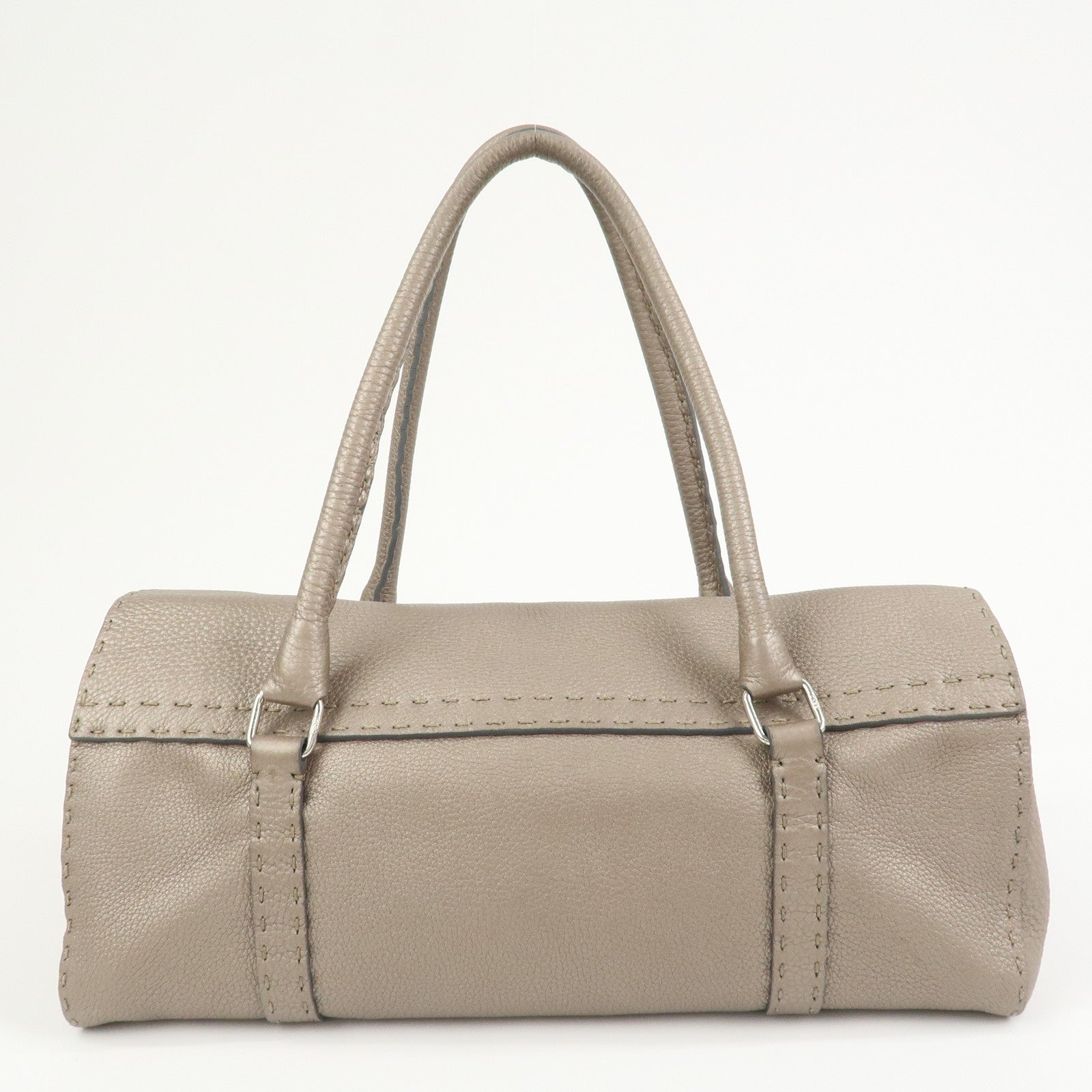 FENDI Seleria Linda Leather Shoulder Bag Hand Bag Greige 8BR442