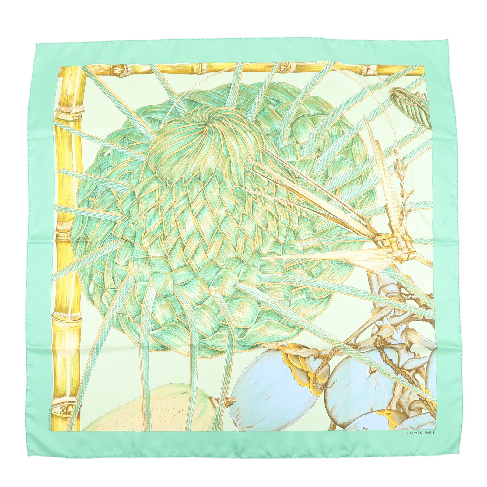 Carre 90 Silk 100% Scarf Jardin Creole Light Green Light Green