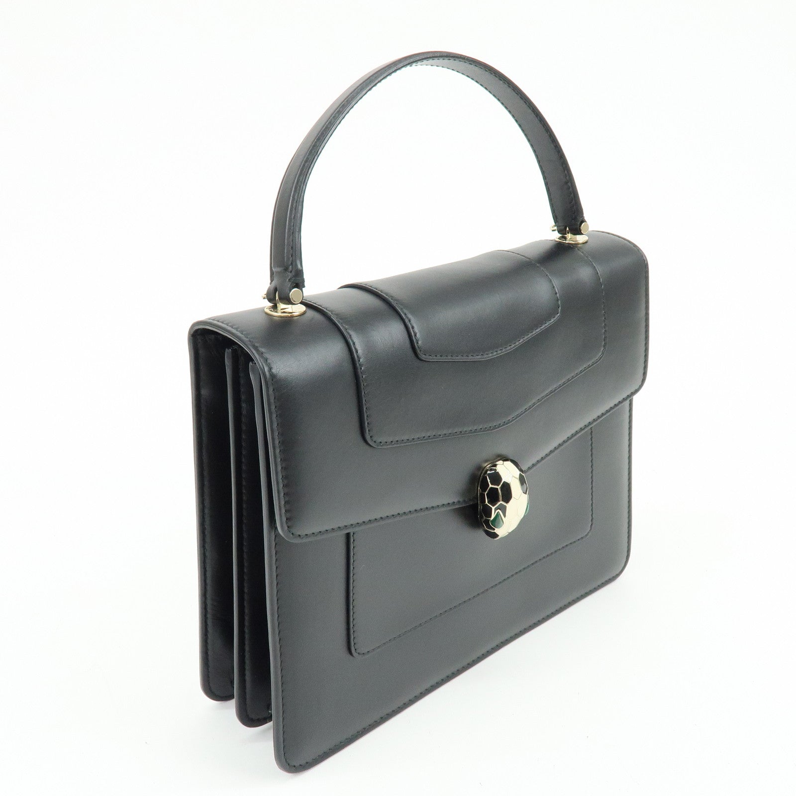 BVLGARI Serpenti Forever Top Handle Calf Leather Hand Bag Black