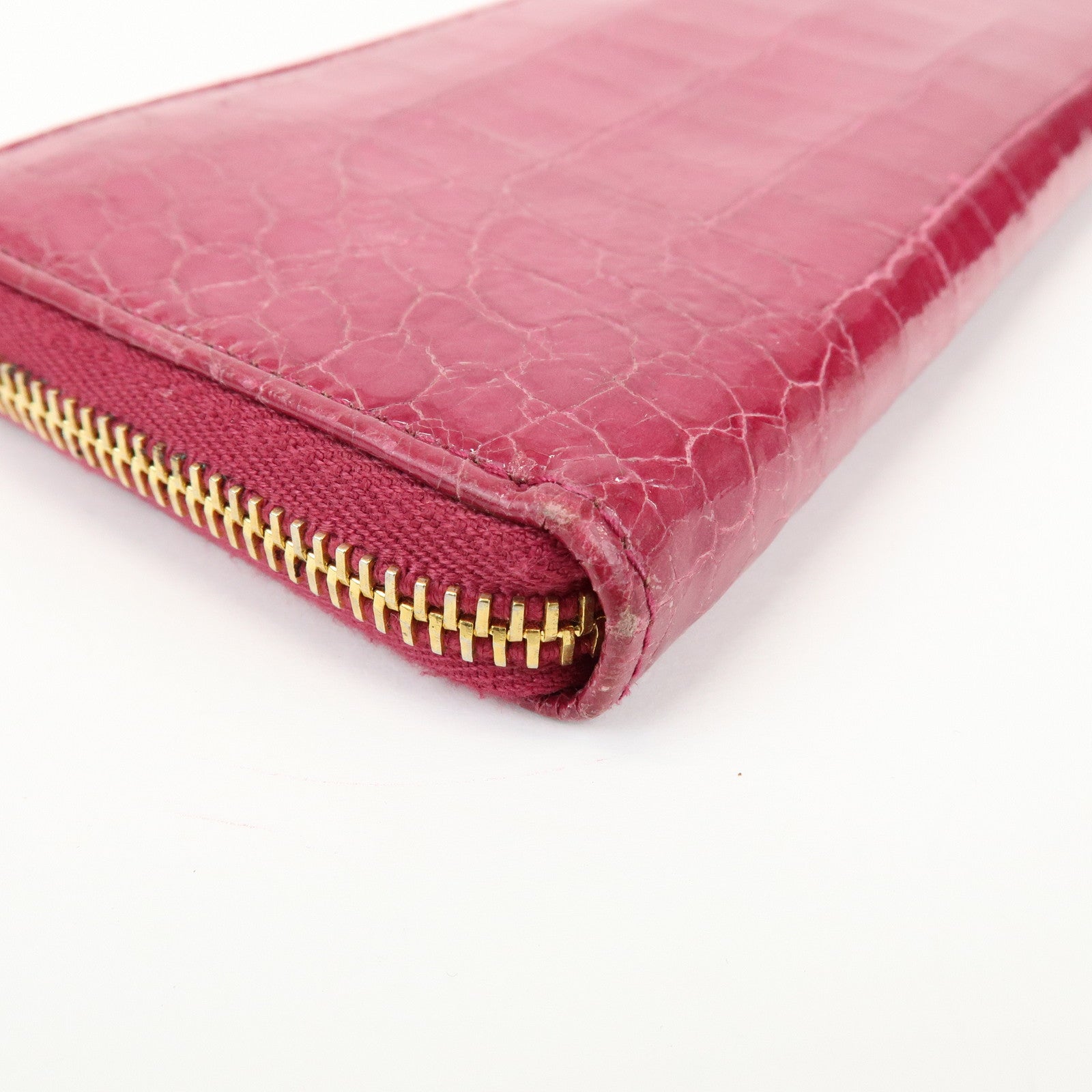 MIU MIU Logo Embossed Leather Zippy Long Wallet Pink Gold