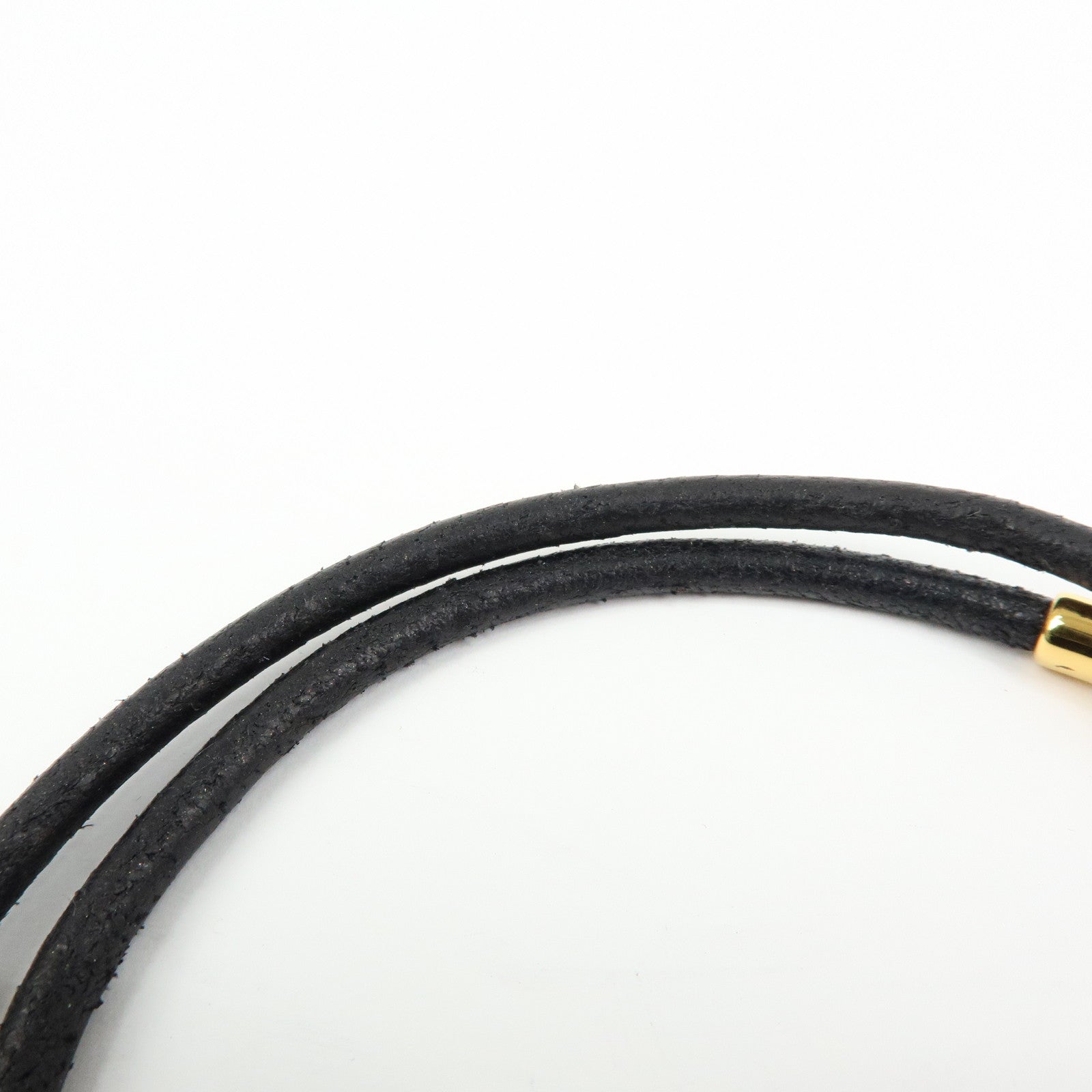 HERMES Jumbo Choker Leather Metal Bracelet Black Gold