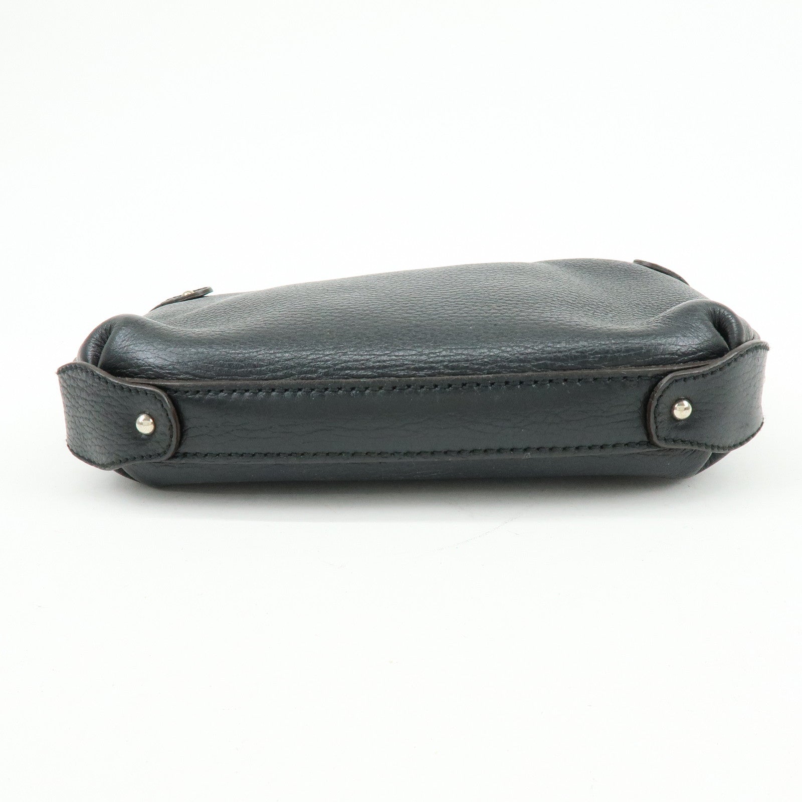 Ferragamo Gancini Leather Shoulder Bag Hand Bag Black