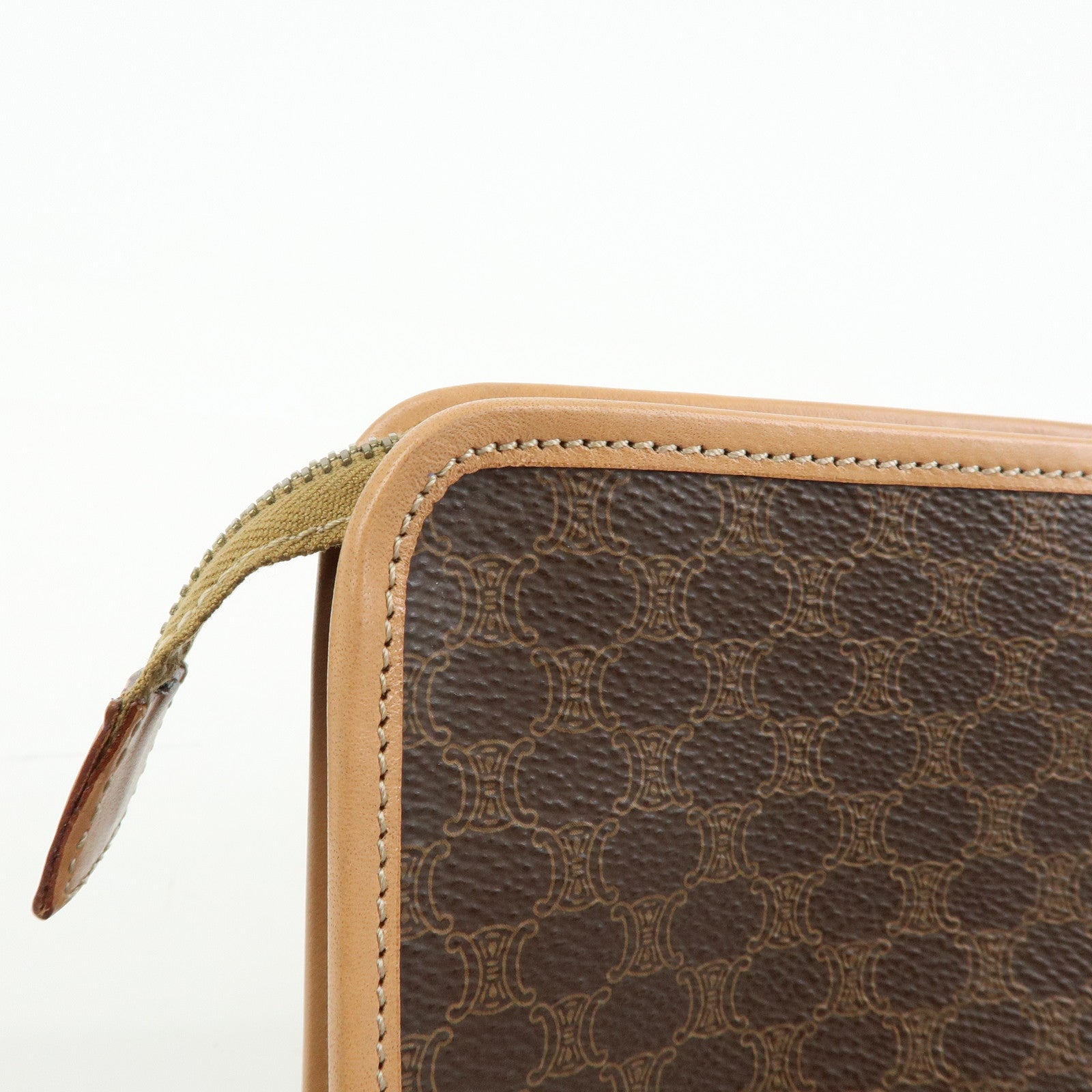 CELINE Macadam PVC Leather Clutch Bag Cosmetic Pouch Brown