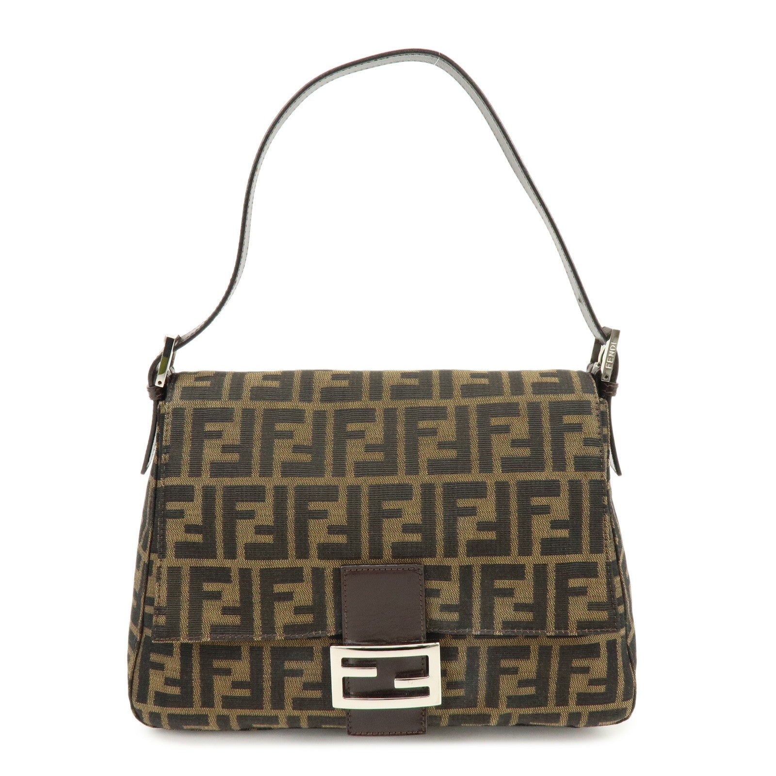 FENDI Mamma Baguette Zucca Canvas Leather Shoulder Hand Bag 26325