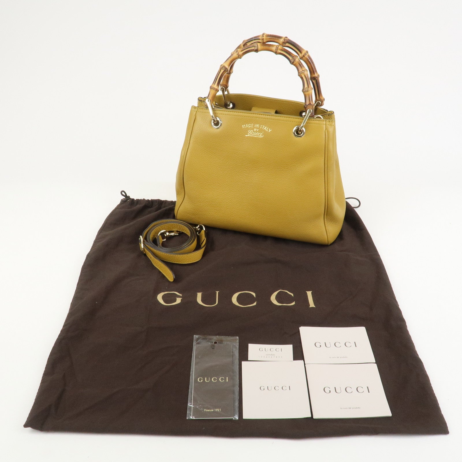 GUCCI Bamboo Leather 2Way Bag Tote Shoulder Bag Mustard 336032