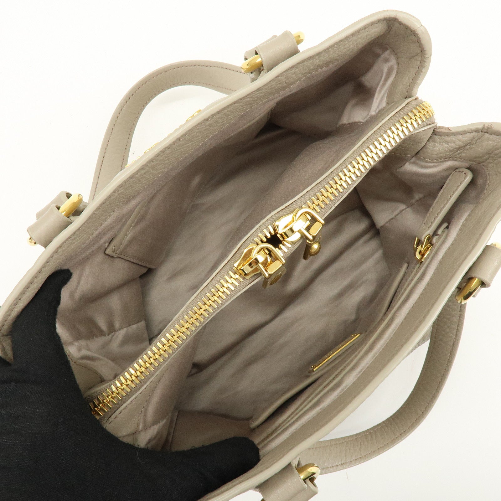 MIU MIU Leather 2Way Bag Hand Bag Shoulder Bag Beige RN0757