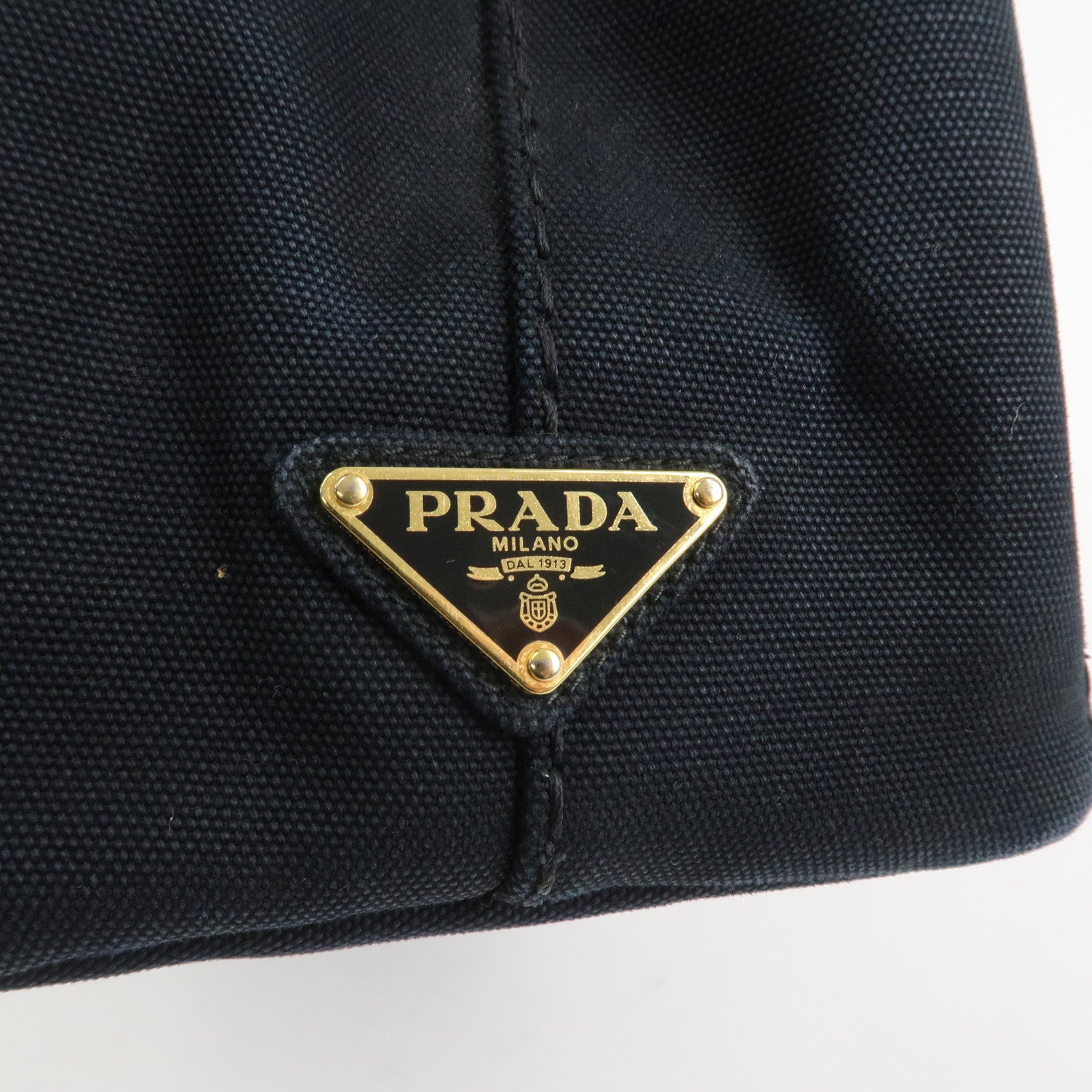 PRADA Canapa Mini Triangle Logo Canvas 2Way Hand Bag Black 1BG439