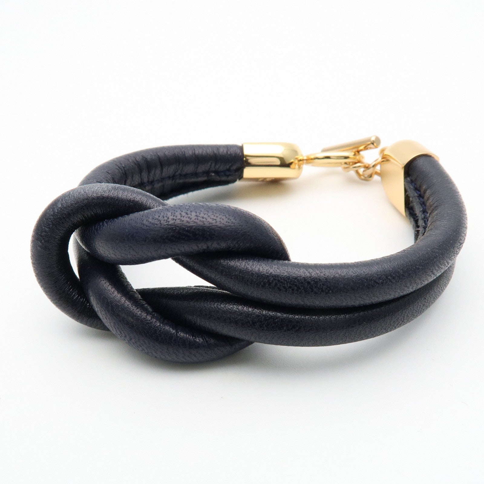 LOEWE Anagram Leather Metal Bracelet Navy Gold