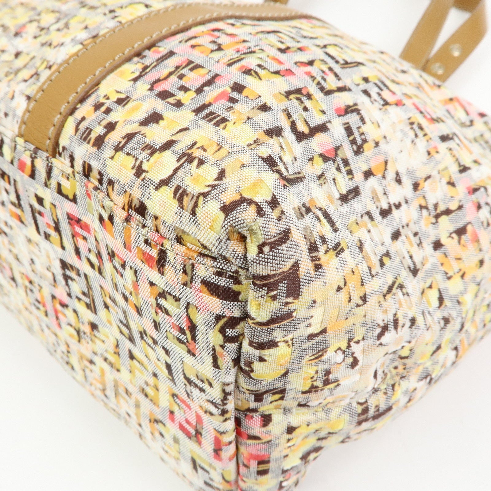 FENDI Zucchino Canvas Leather Flower Print Tote Bag Hand Bag 8BH215