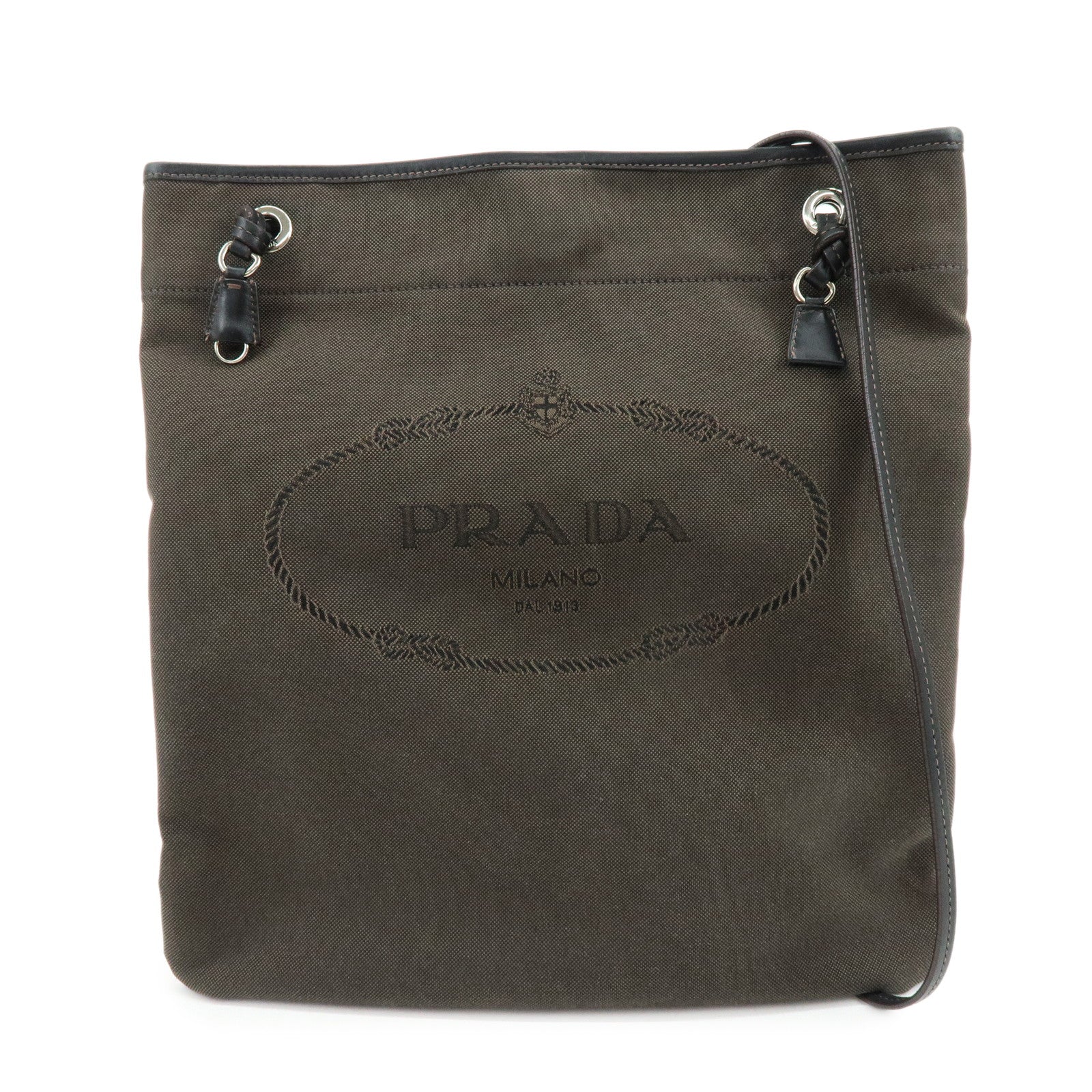 PRADA Logo Jacquard Leather Shoulder Bag Crossbody Bag Dark Brown