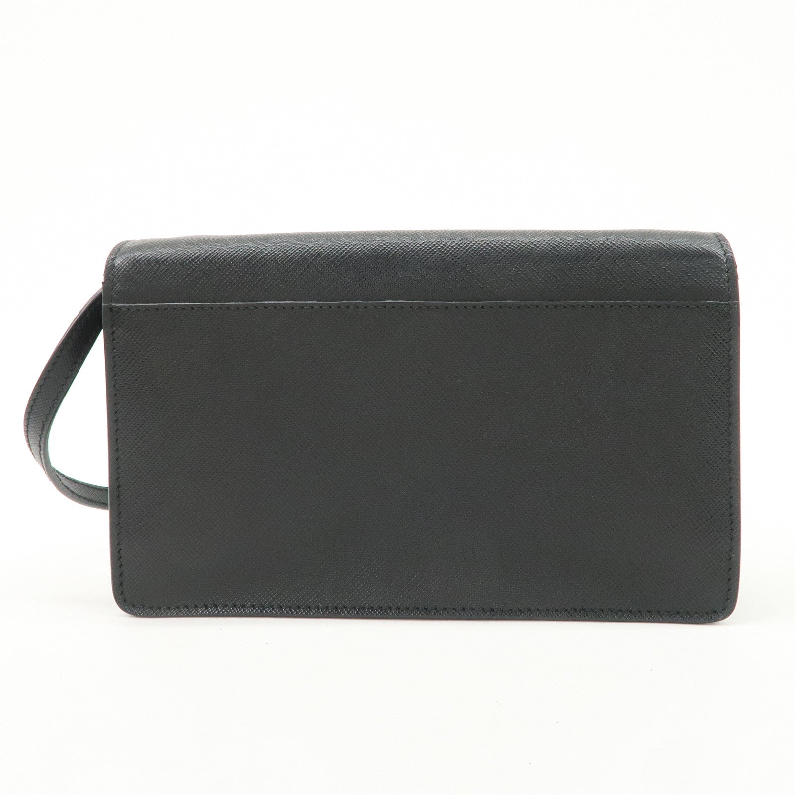 PRADA Saffiano Leather Shoulder Wallet Shoulder Bag Black BT1019