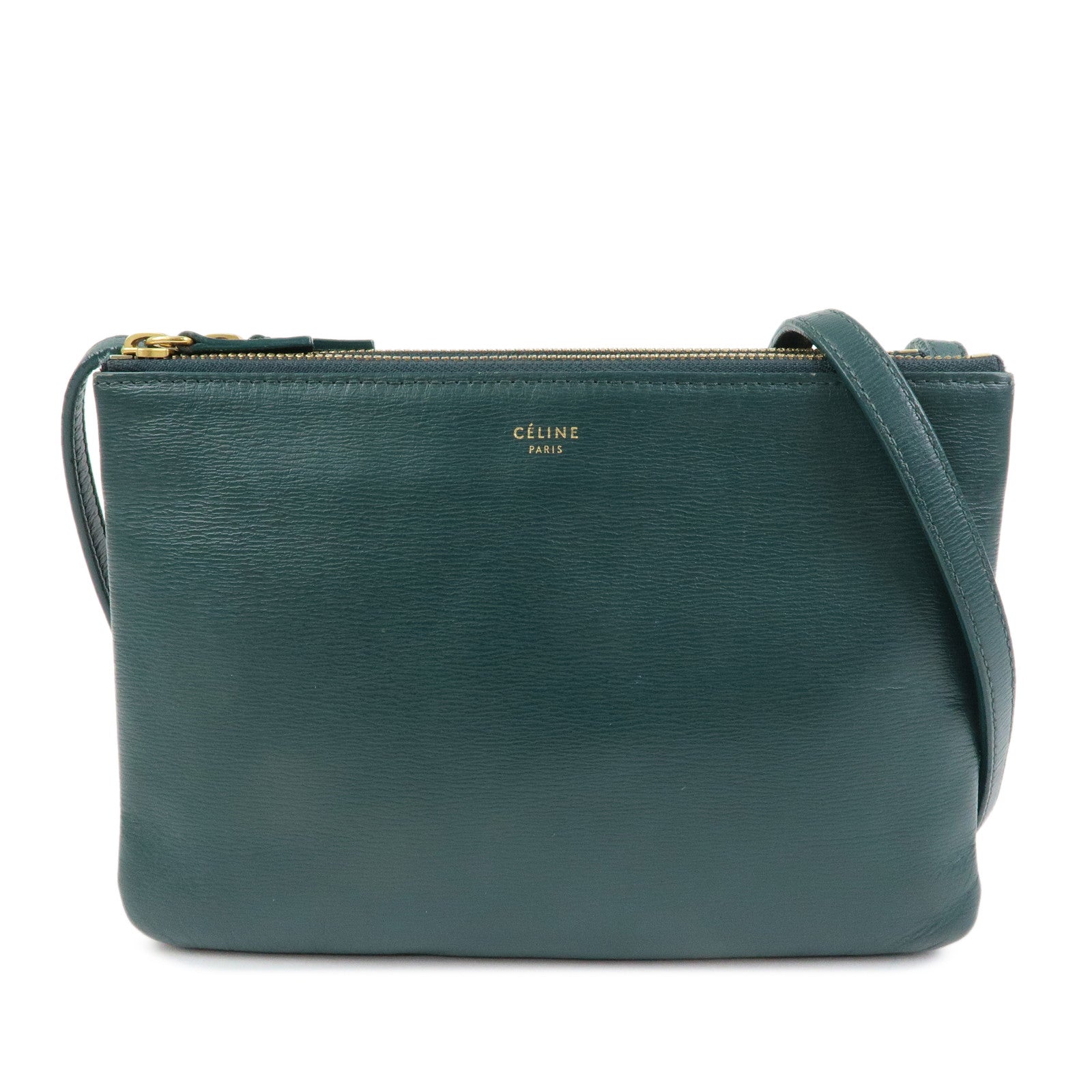 CELINE Trio Leather Shoulder Bag Three Detachable Pouch Dark Green