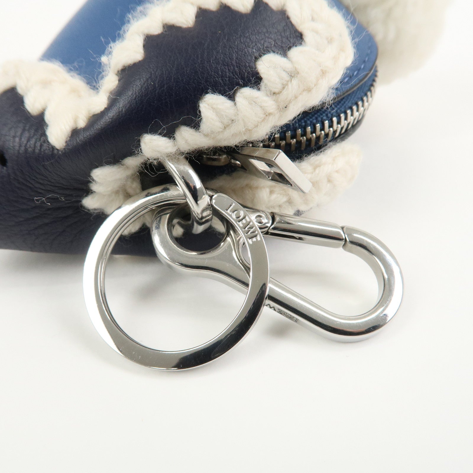 LOEWE Rabbit Motif Leather Coin Case Charm Key Chain Blue