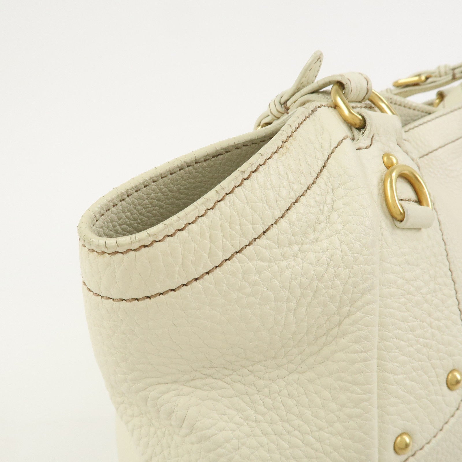 PRADA Logo Calf Leather Tote Bag Shoulder Bag Ivory BR3844