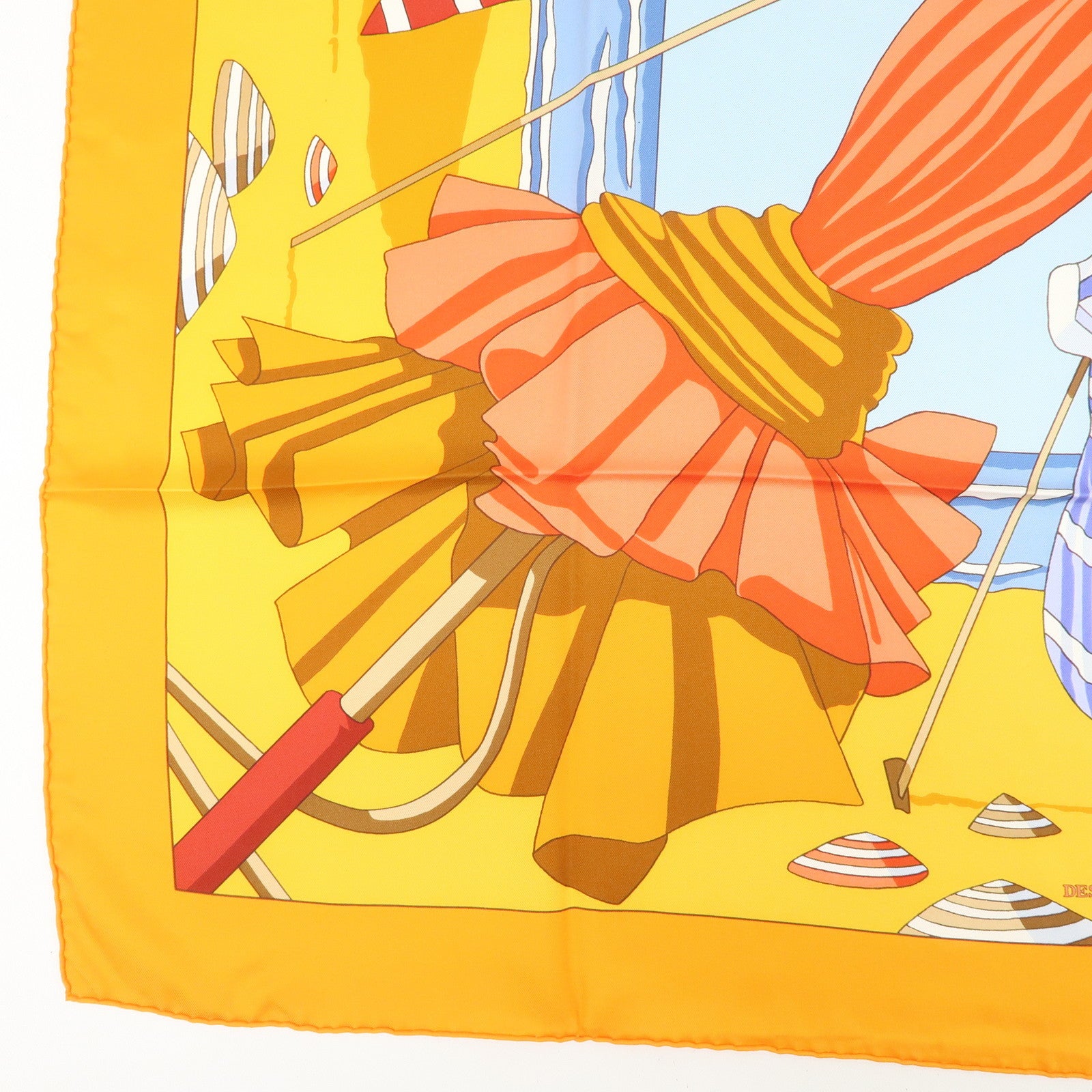 HERMES Carre 90 Silk 100% DES PLAGES NORMANDES2 Scarf Orange