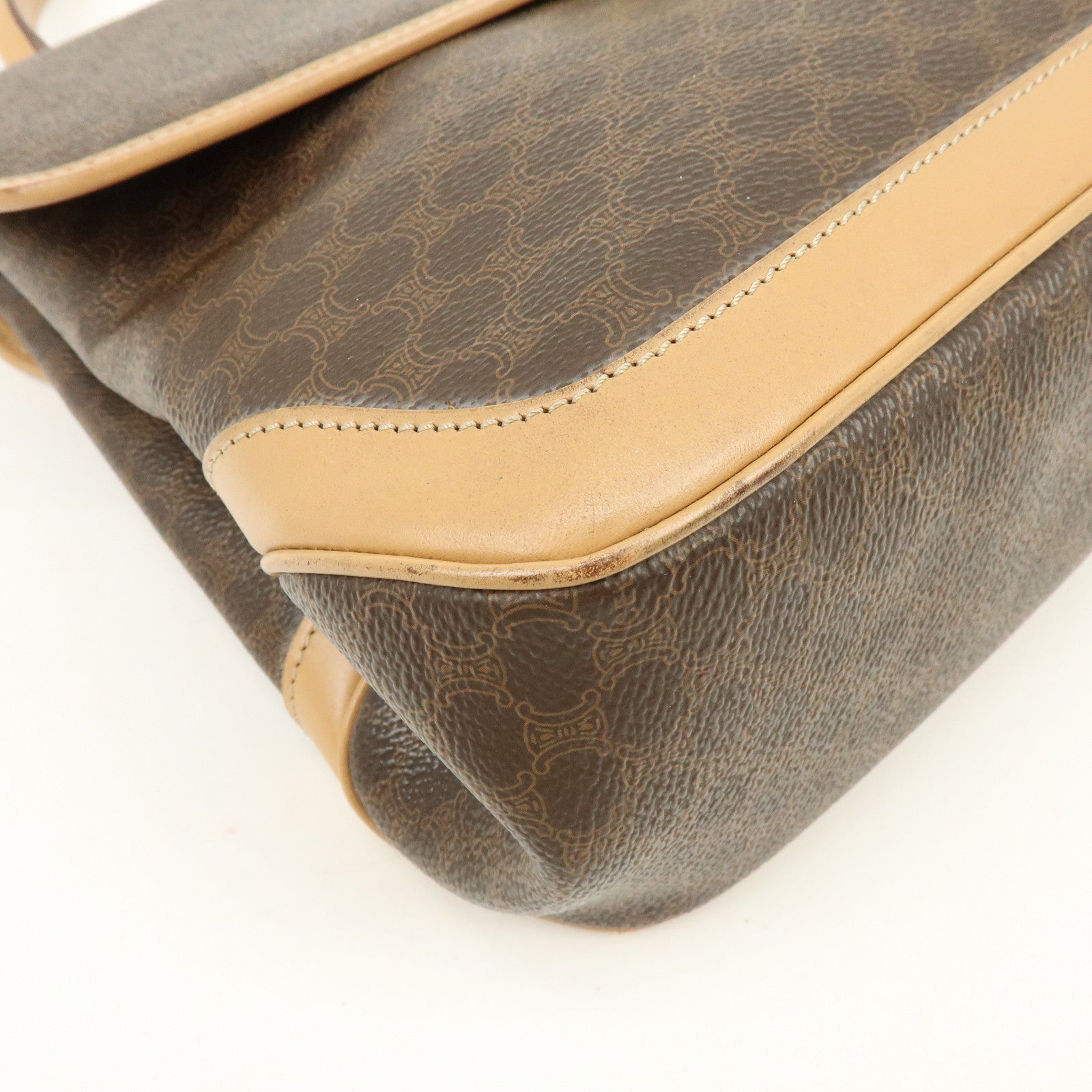 CELINE Macadam PVC Leather Hand Bag Brown Beige