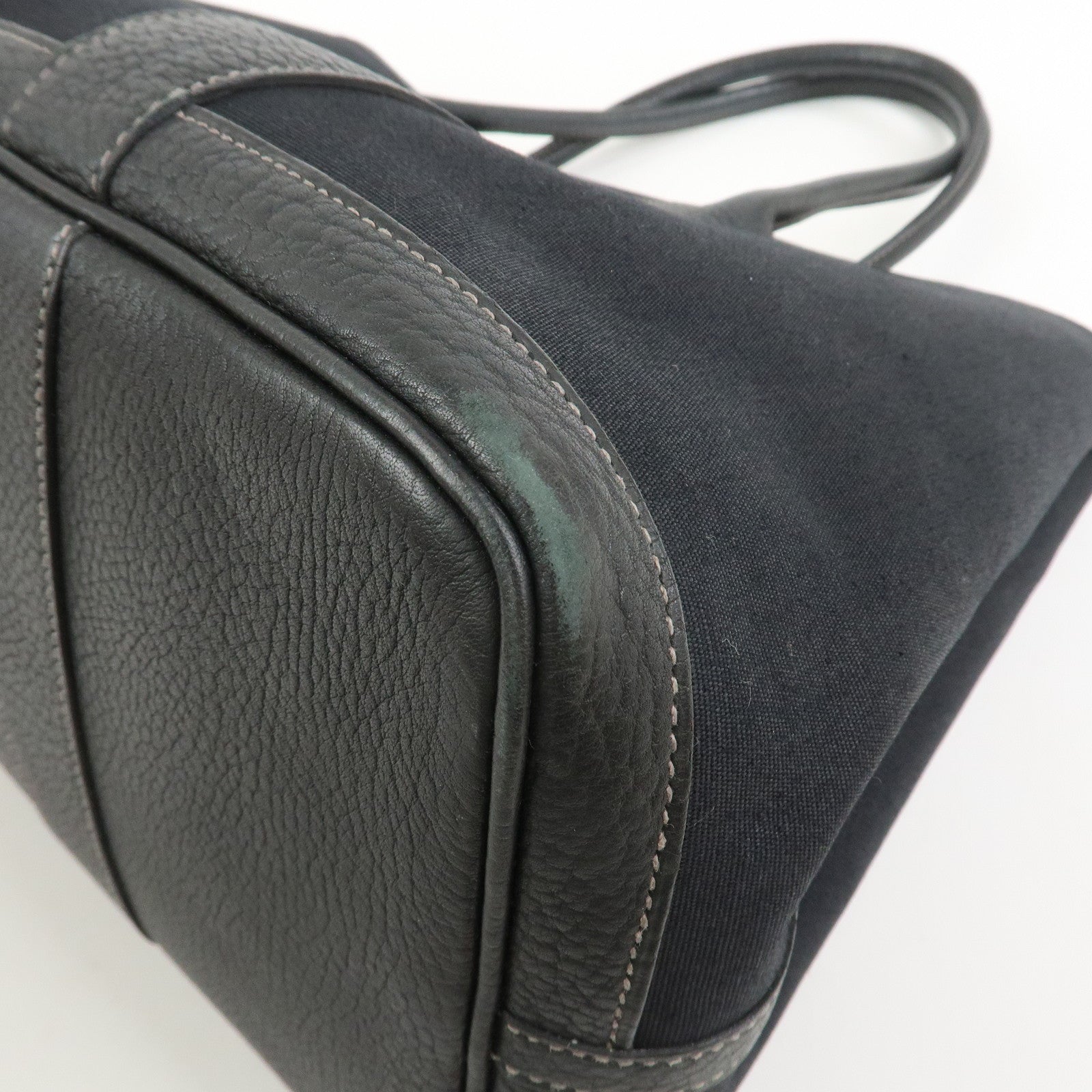 HERMES Garden Party PM Canvas Leather □K Stamped Tote Bag Black