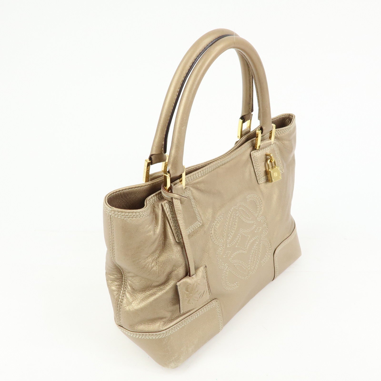 LOEWE Anagram Nappa Leather Tote Bag Hand Bag Gold