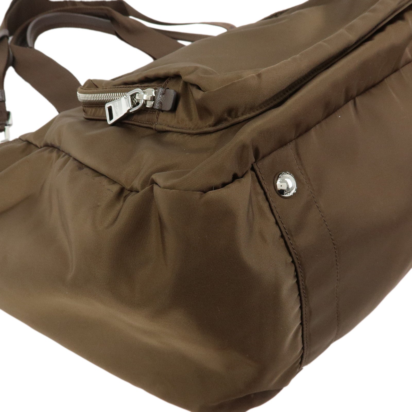 PRADA Triangle Logo Nylon Leather 2Way Hand Bag Khaki Brown 1BG102