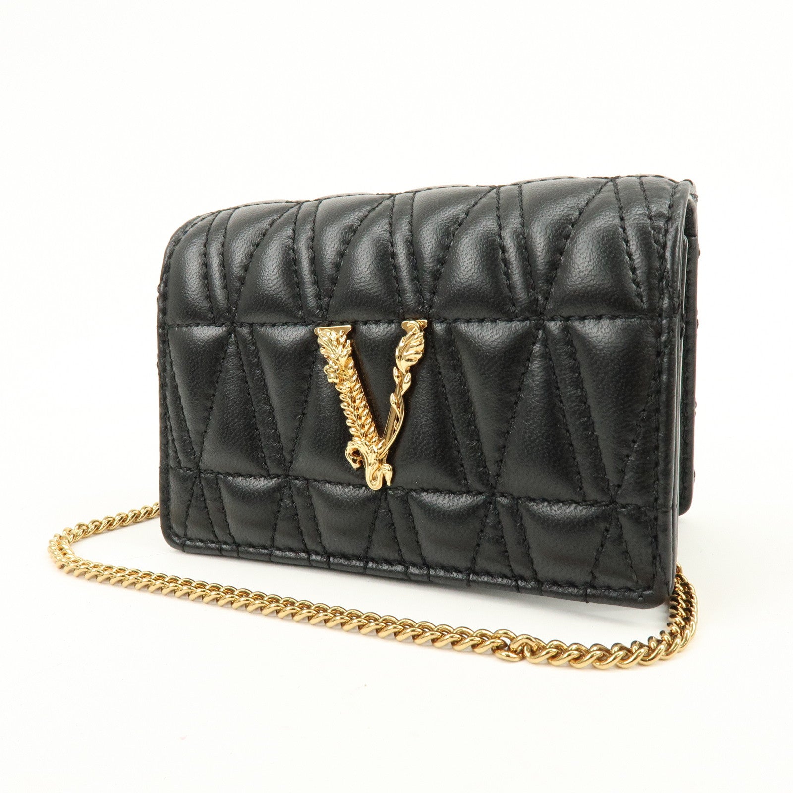 VERSACE Virtus Leather Chain Shoulder Bag Crossbody Bag Black