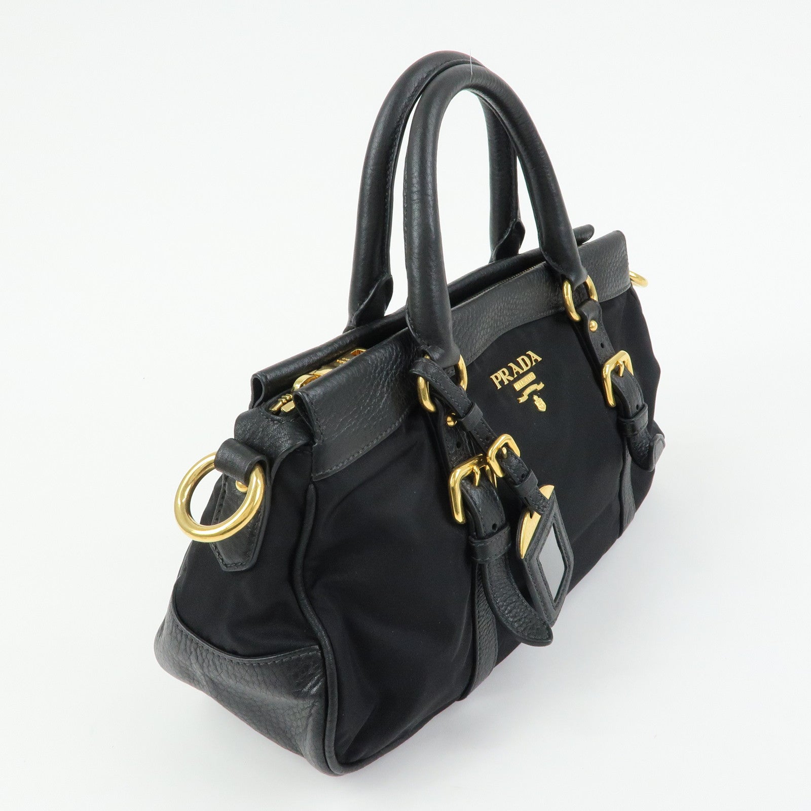 PRADA Nylon Leather 2Way Bag Hand Bag Shoulder Bag Black BT2032