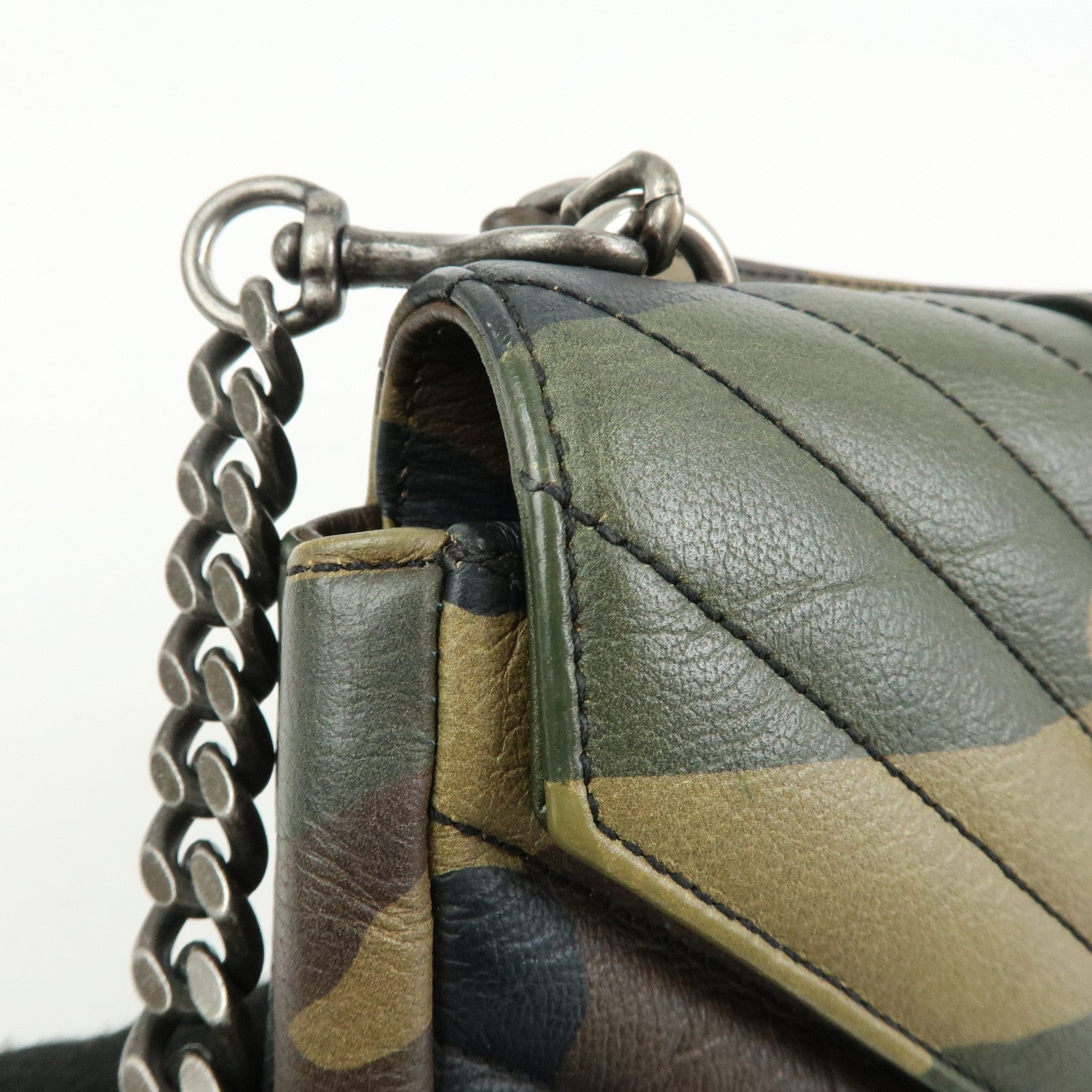 SAINT LAURENT PARIS College Mini Chain Shoulder Hand Bag Camouflage