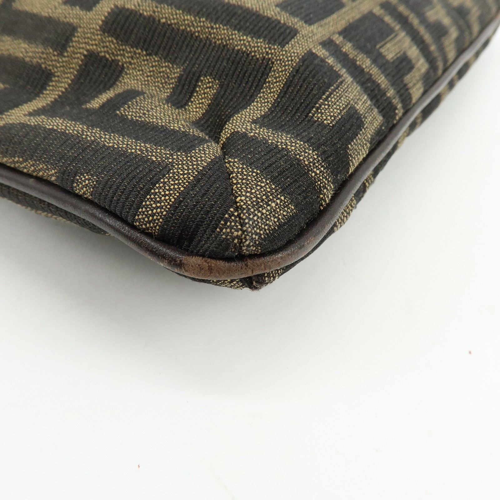 FENDI Zucca Canvas Leather Shoulder Bag Brown Black 83150820992