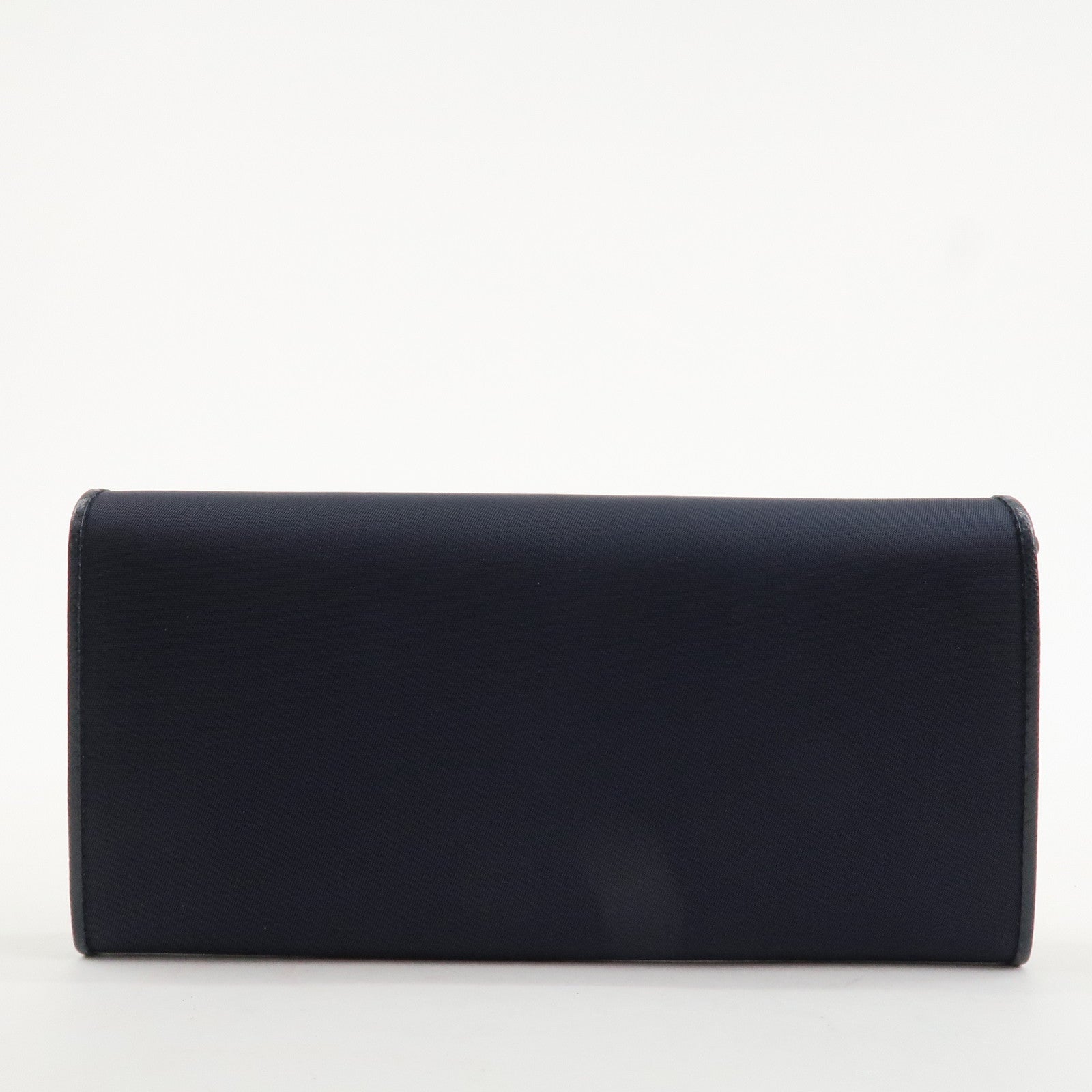 PRADA Triangle Logo Nylon Leather Bi-fold Long Wallet Navy 1MH132 Used