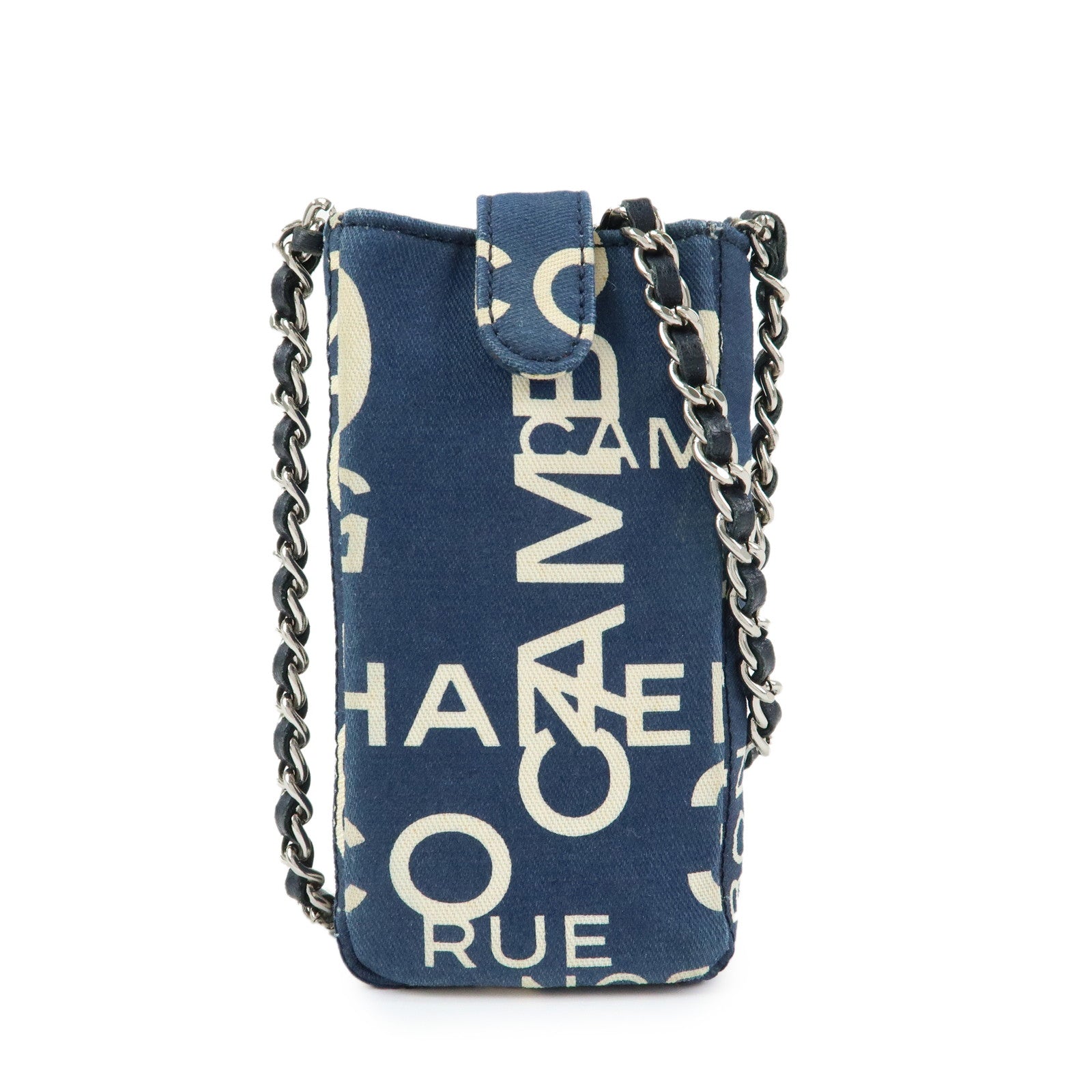 CHANEL By Sea Canvas Cell Phone Chain Shoulder Bag Navy