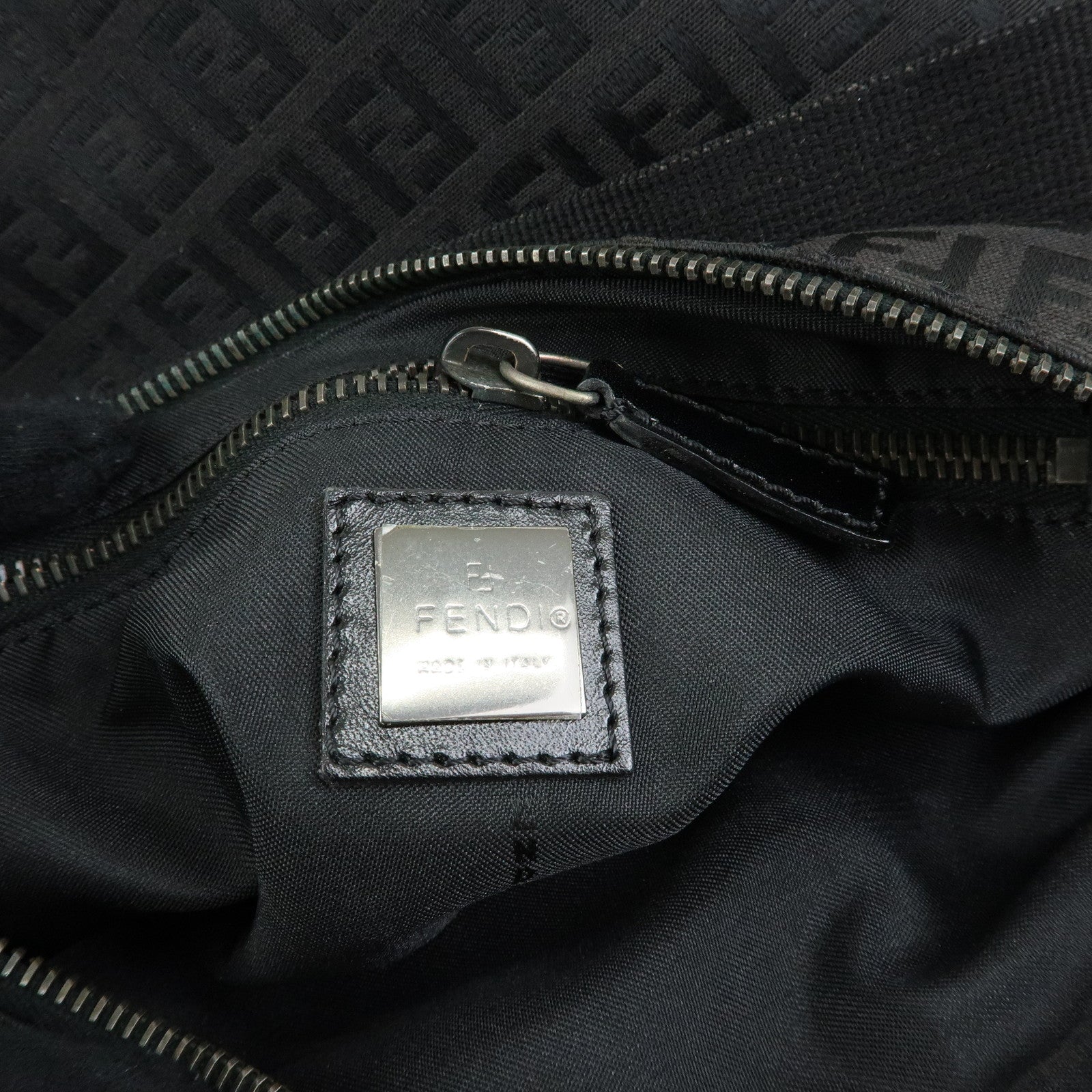FENDI Zucchino Canvas Leather Shoulder Bag Black 7VA004